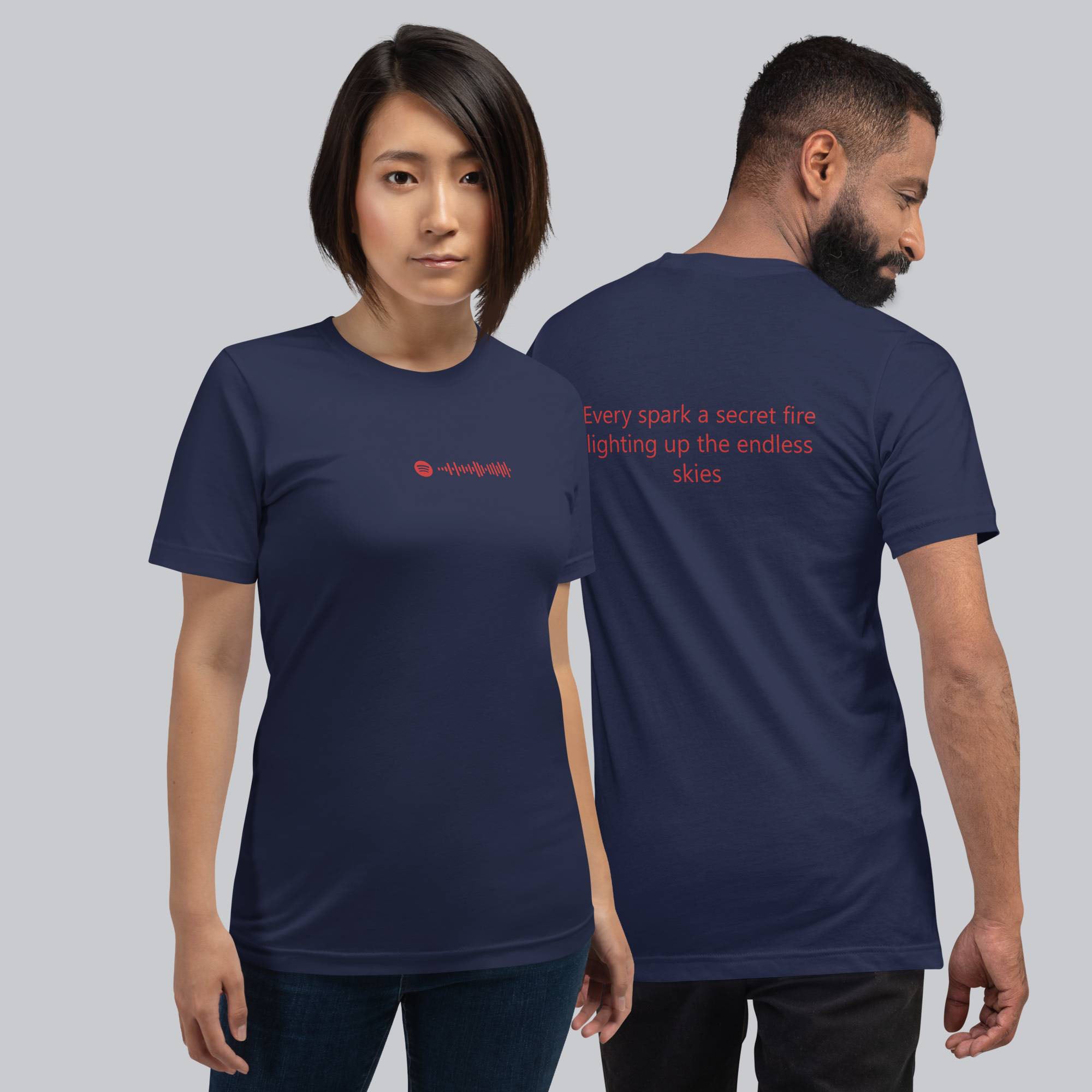 Navy Tshirt with printed custom music code and text