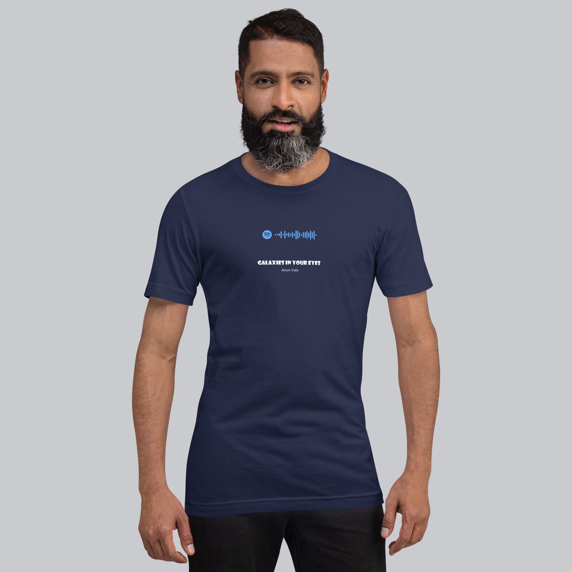 Navy Tshirt with printed custom music code and text