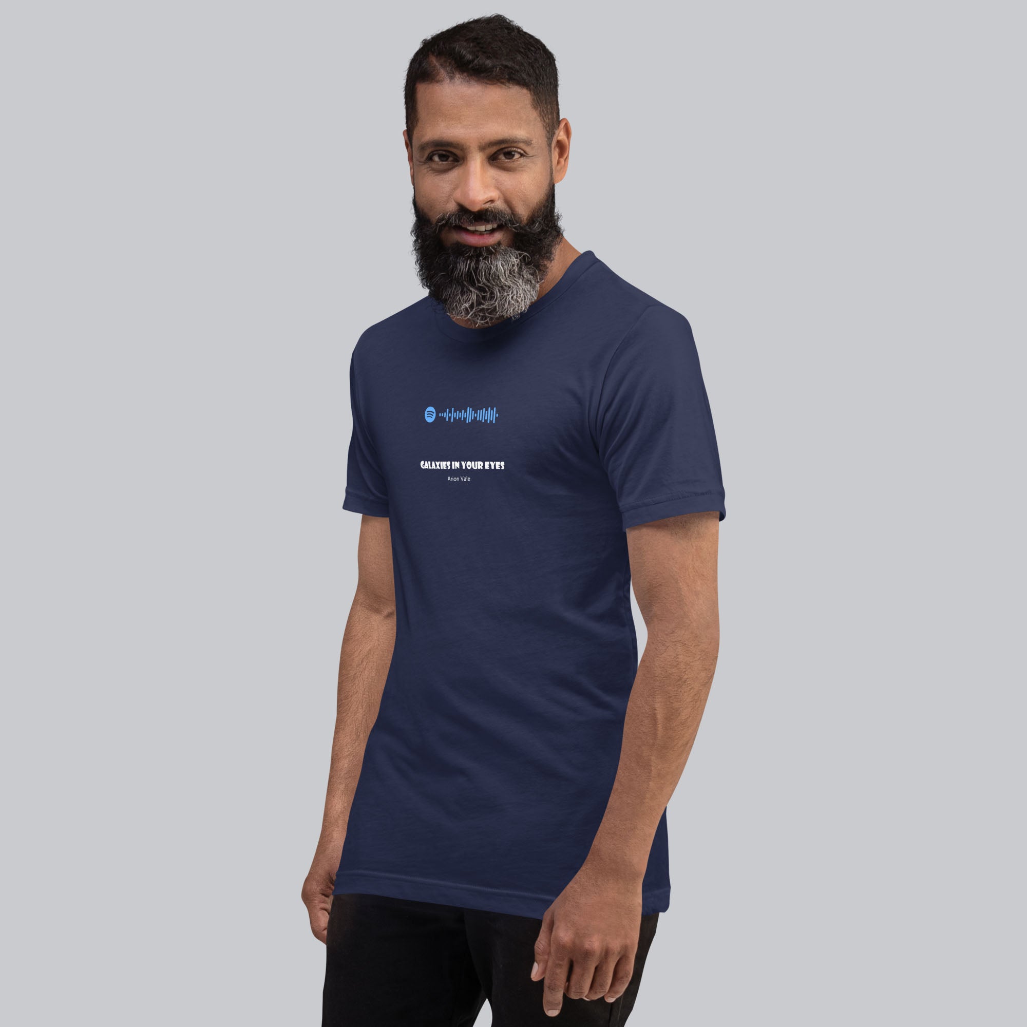 Navy Tshirt with printed custom music code and text