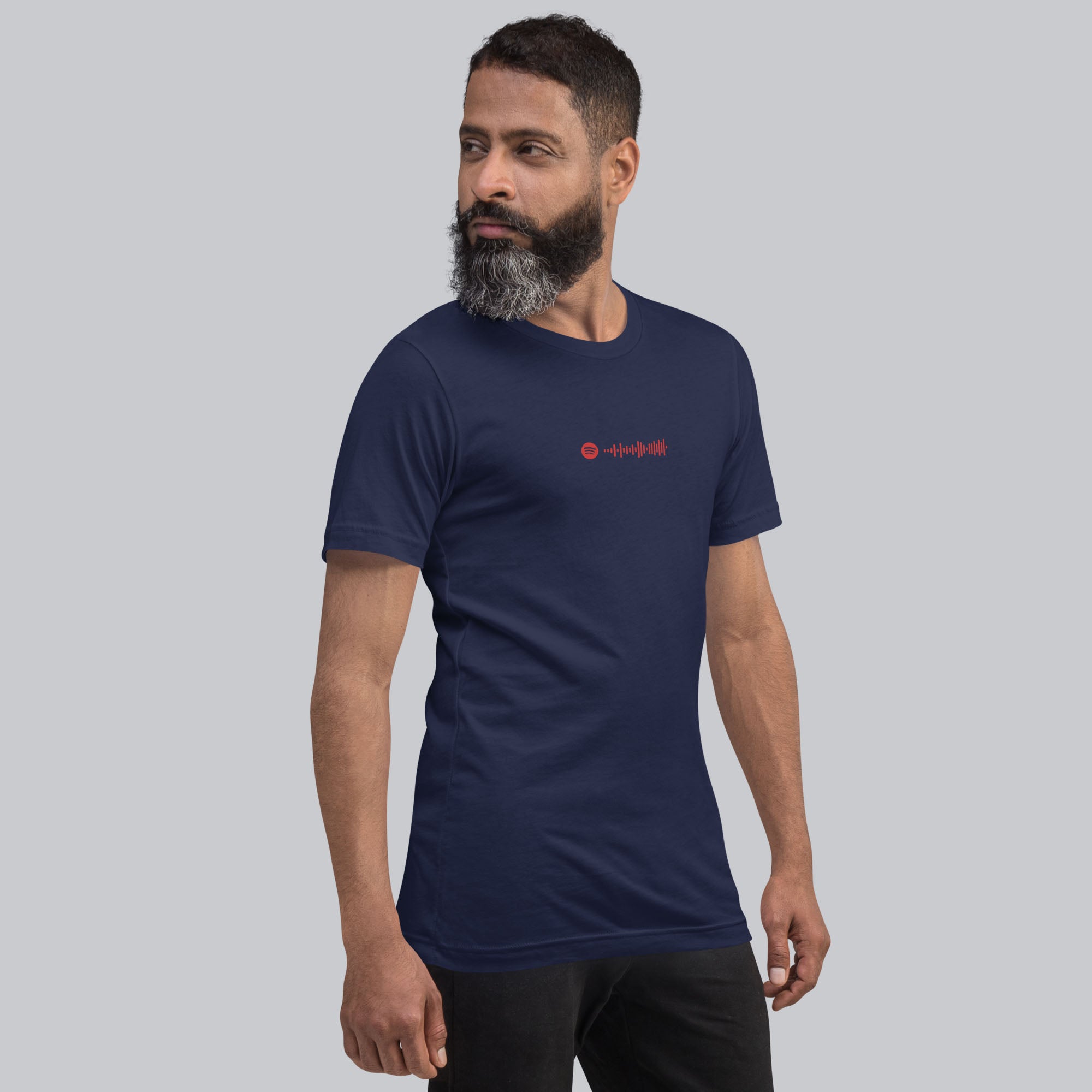 Navy Tshirt with printed custom music code and text