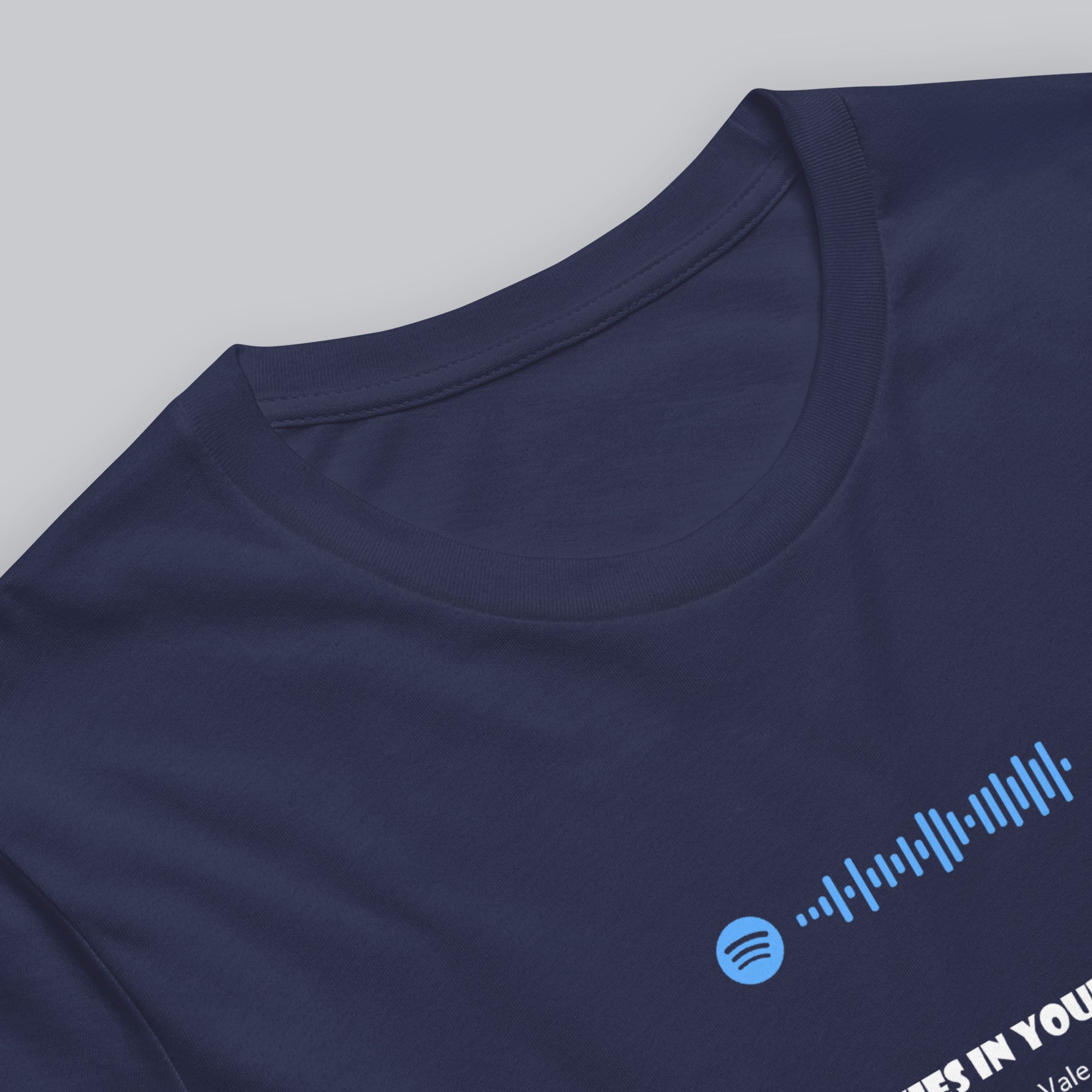 Navy Tshirt with printed custom music code and text