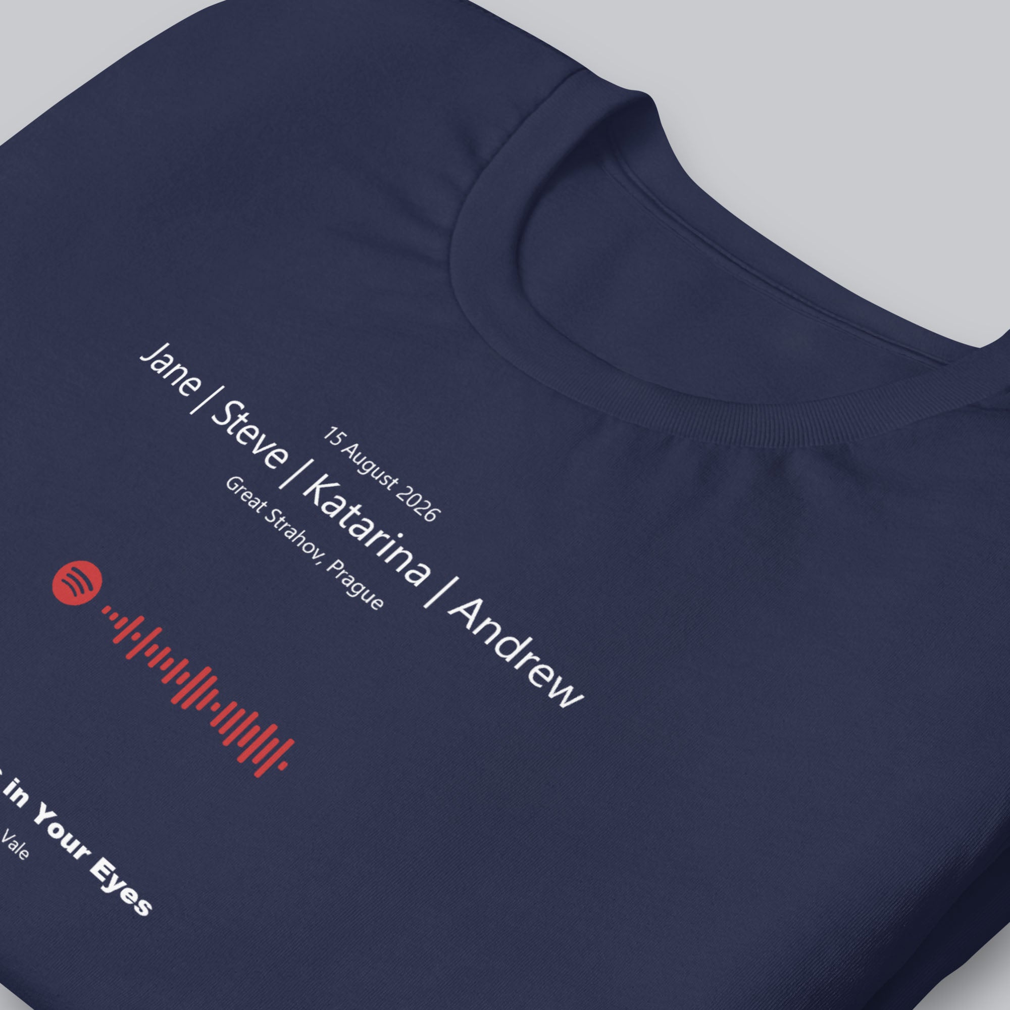 Navy Tshirt with printed custom music code and text