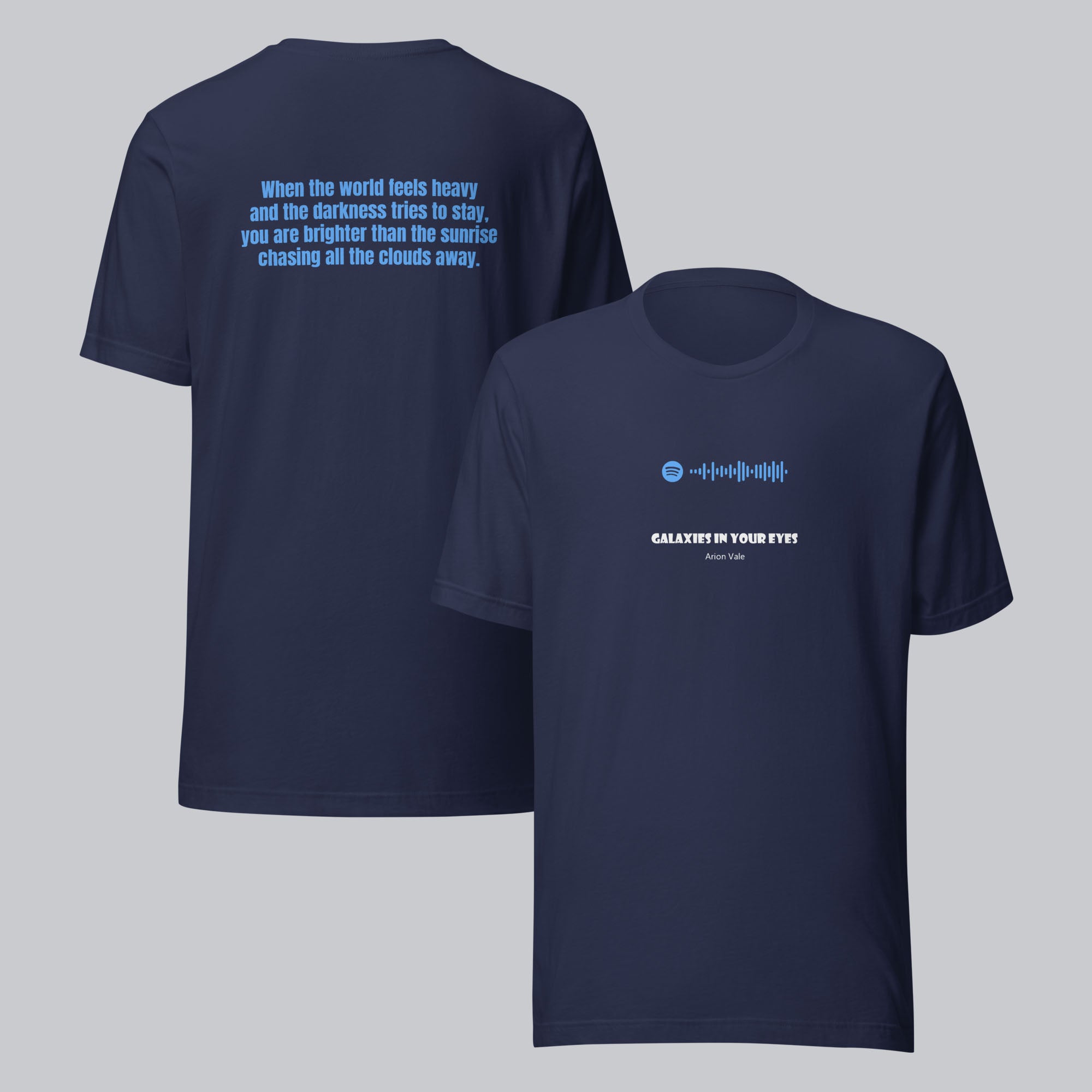 Navy Tshirt with printed custom music code and text