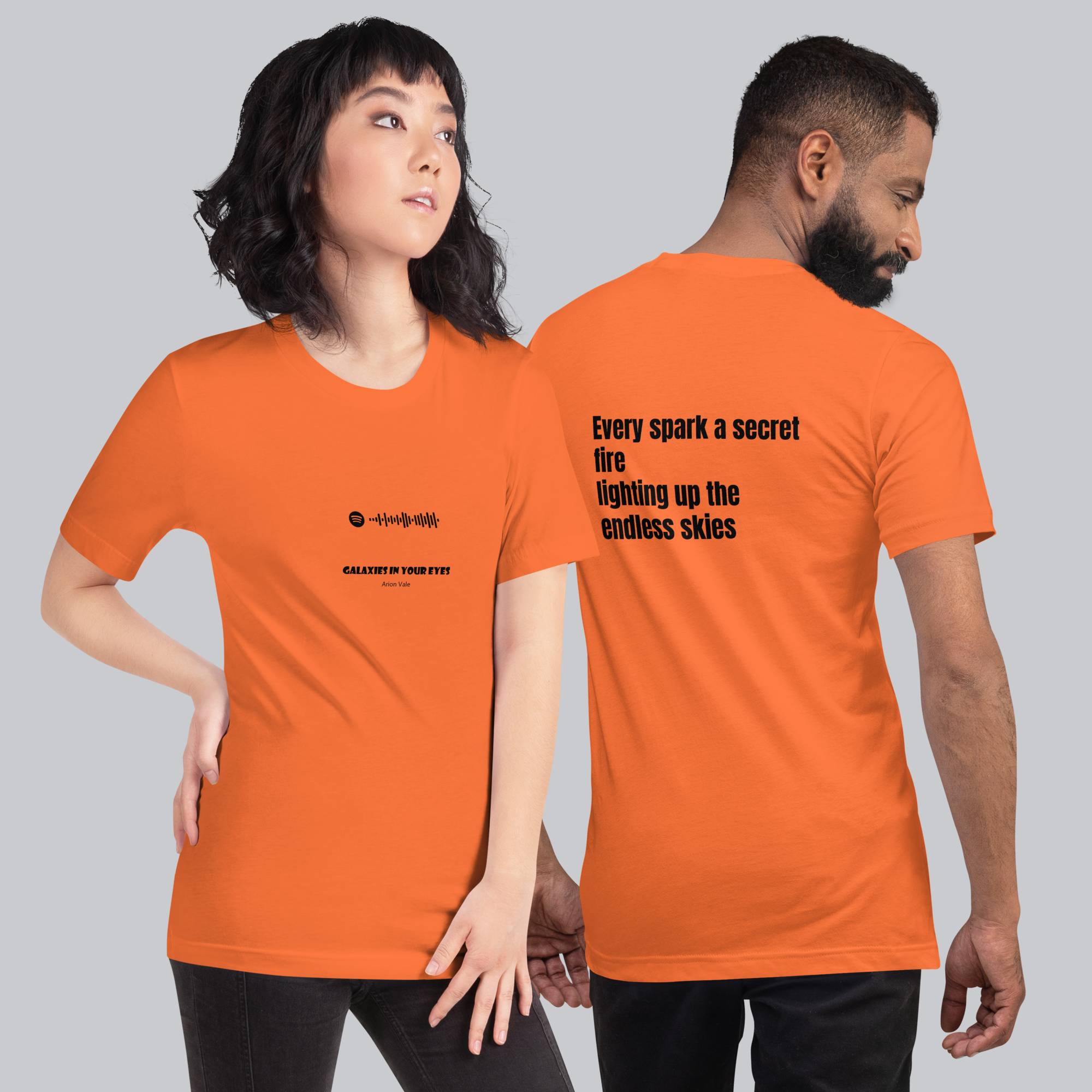 Orange Tshirt with printed custom music code and text