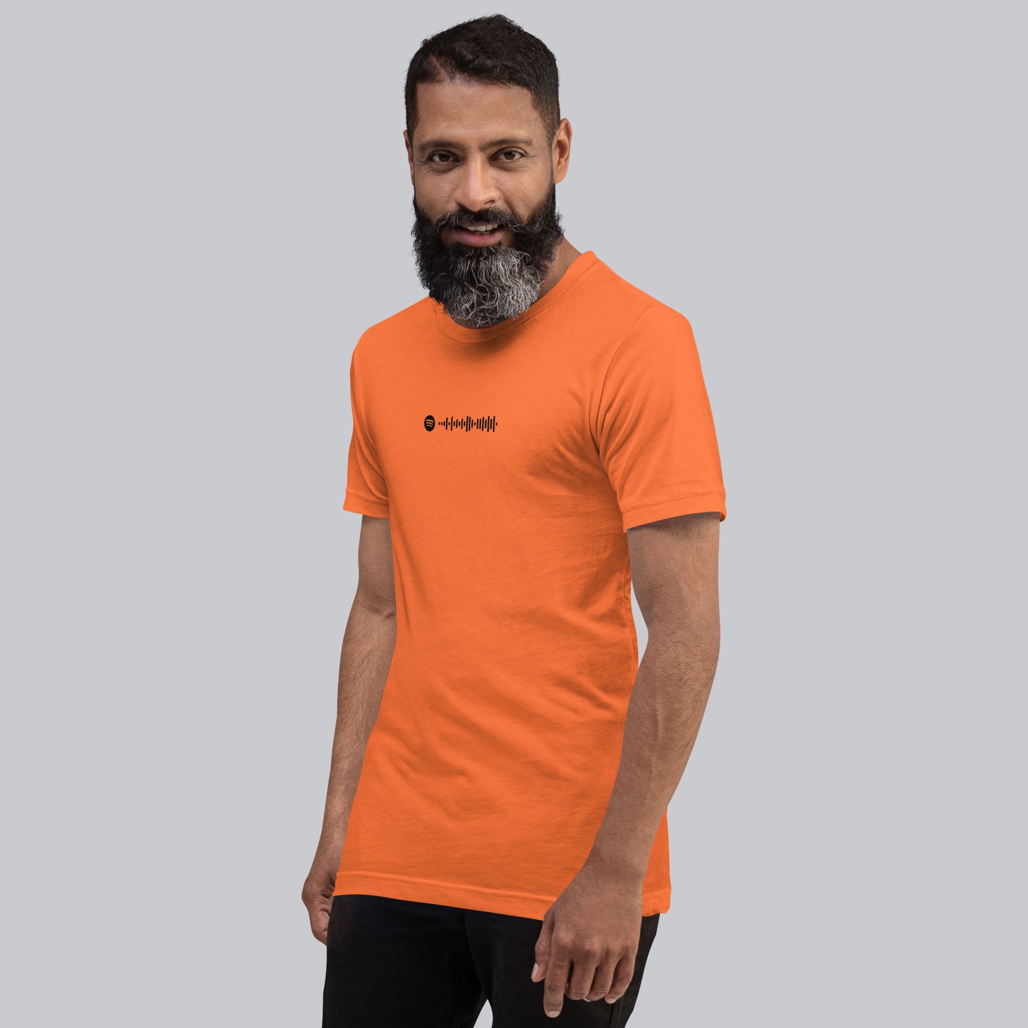 Orange Tshirt with printed custom music code and text