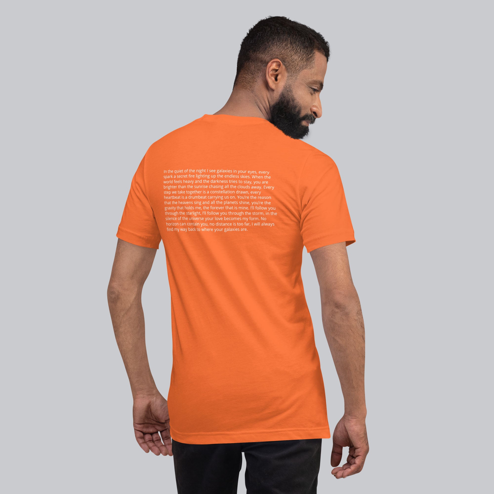 Orange Tshirt with printed custom music code and text