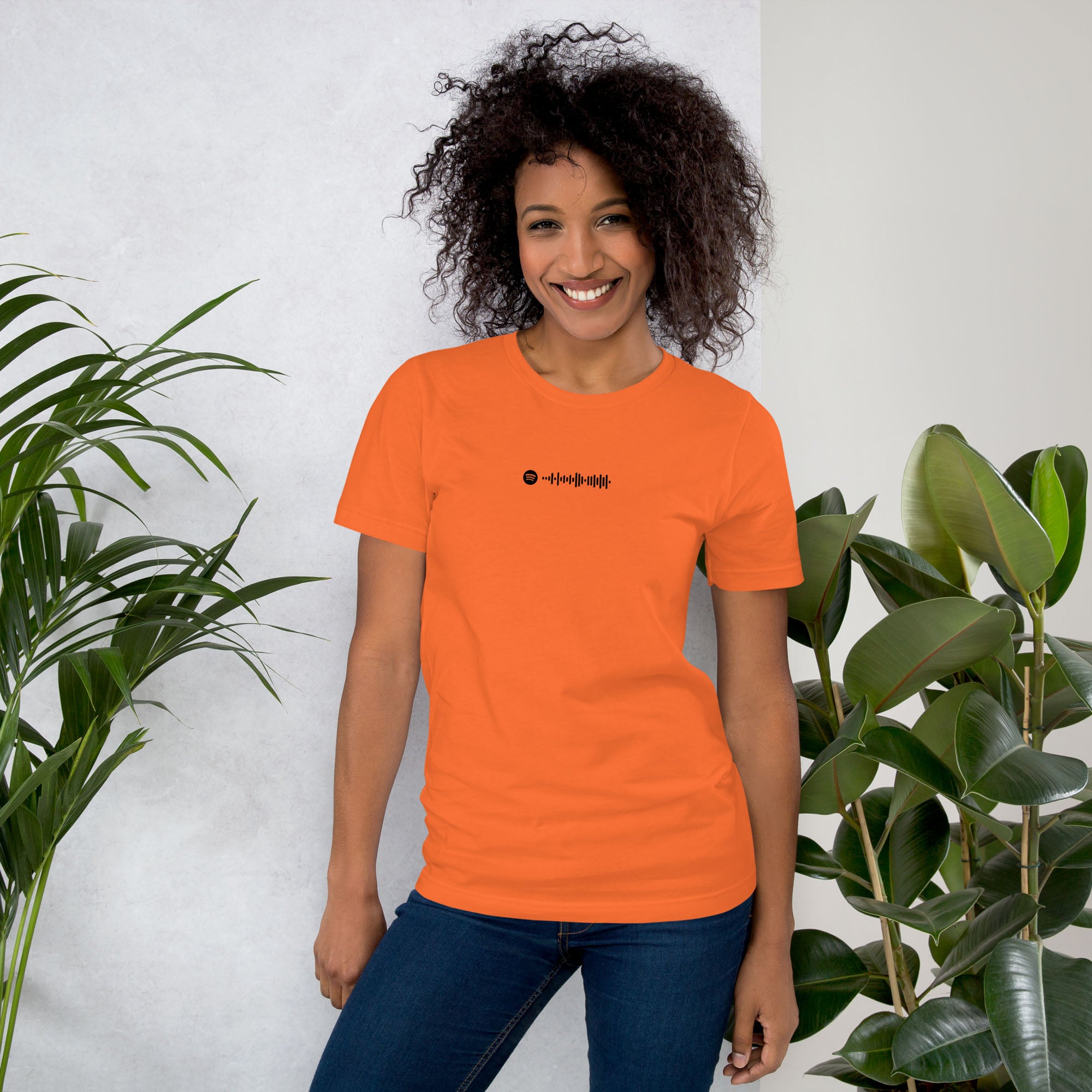 Orange Tshirt with printed custom music code and text