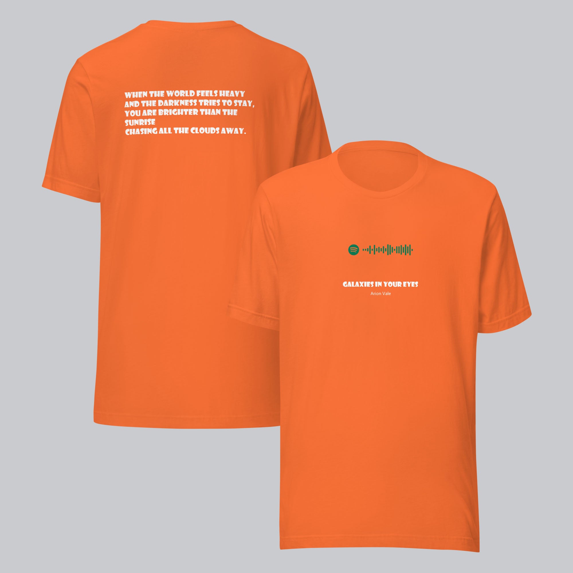 Orange Tshirt with printed custom music code and text