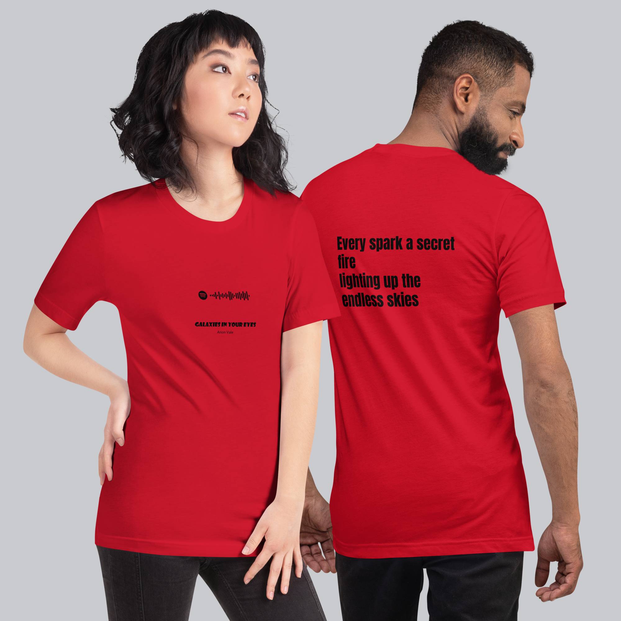 Red Tshirt with printed custom music code and text