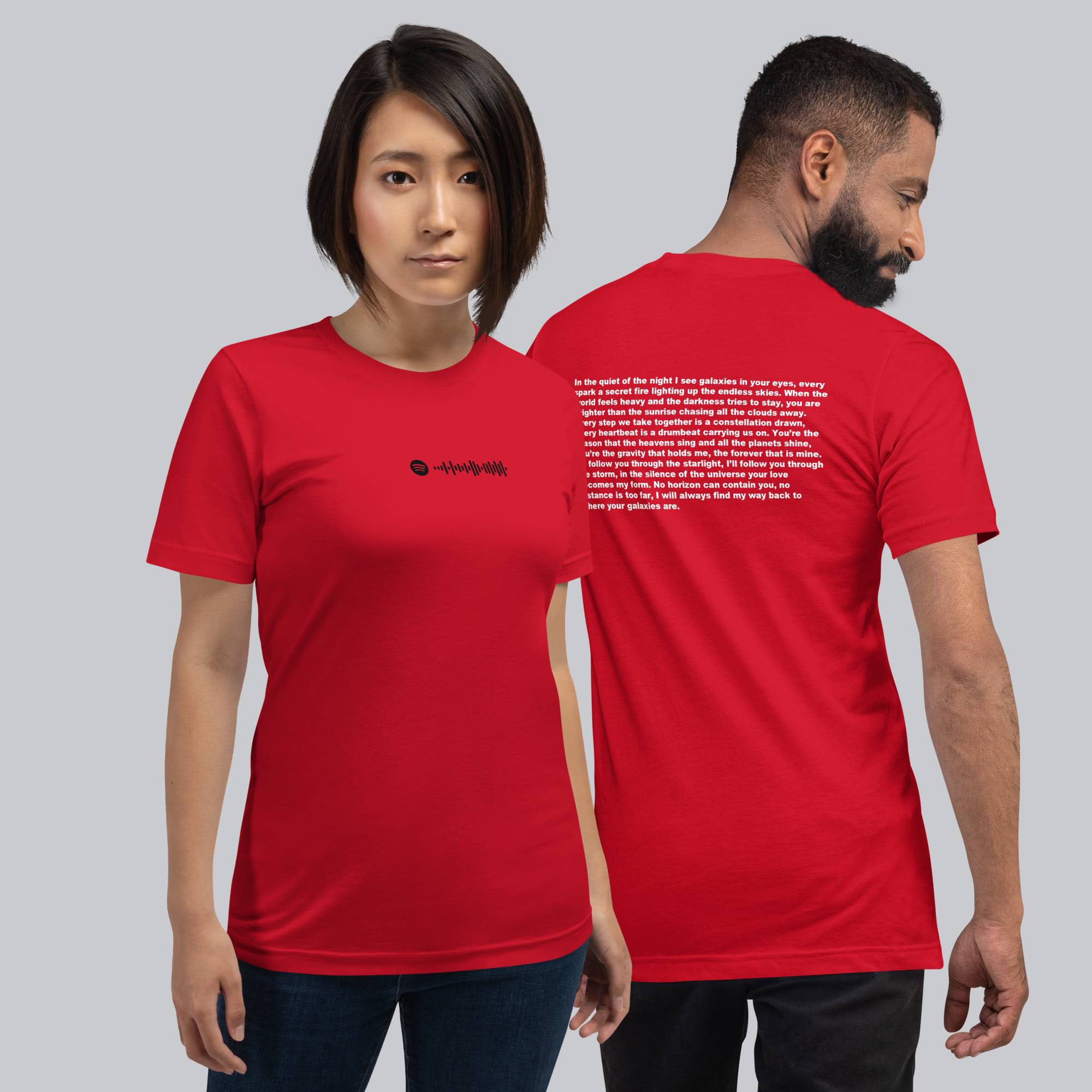 Red Tshirt with printed custom music code and text