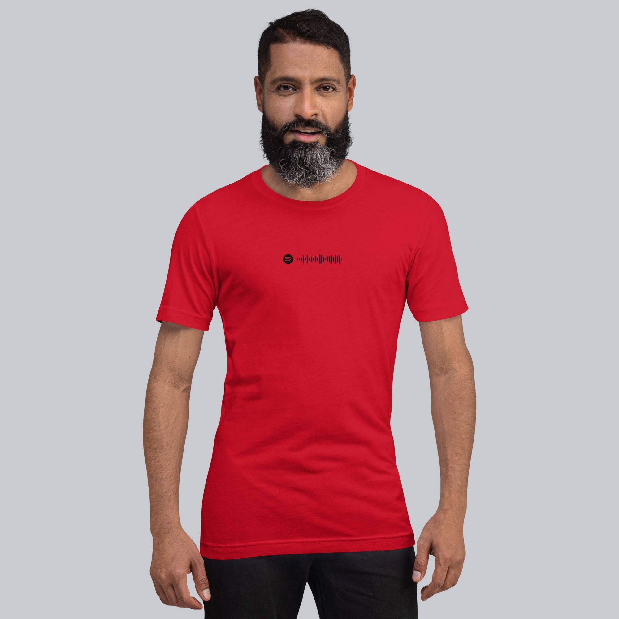 Red Tshirt with printed custom music code and text
