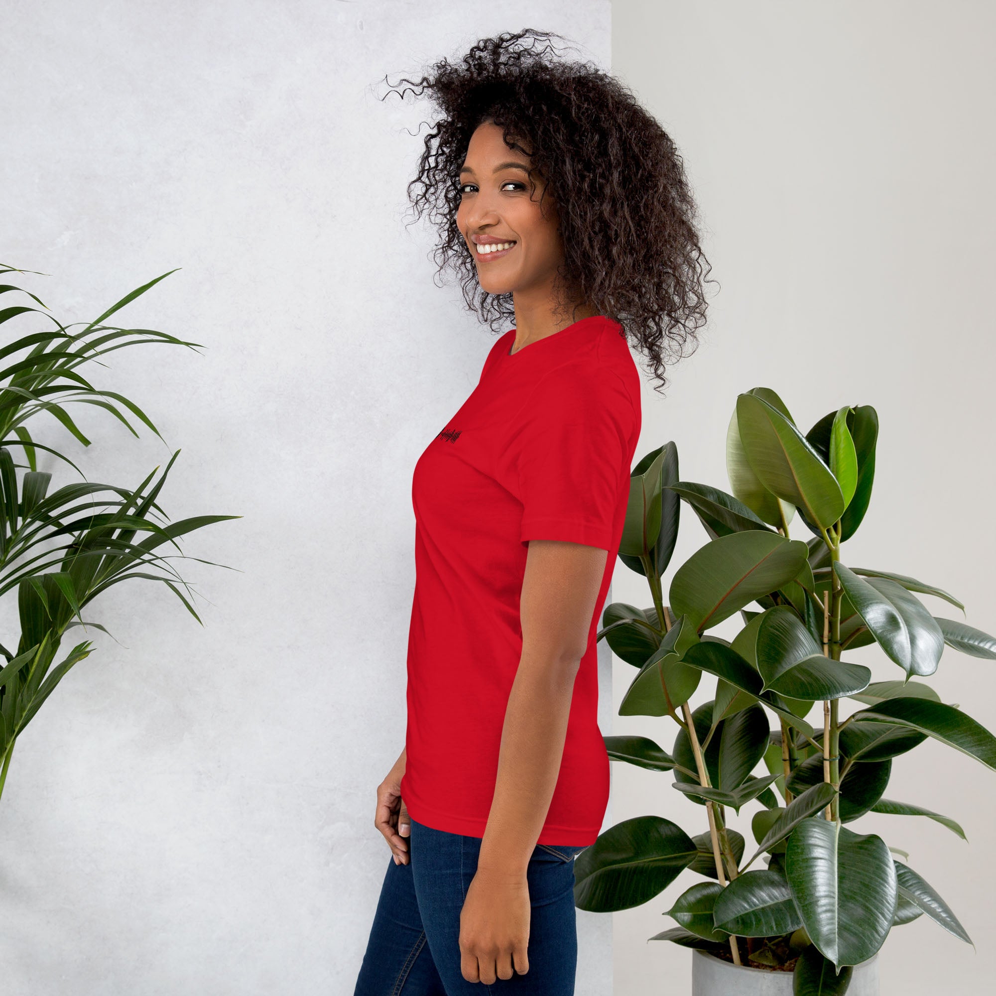 Red Tshirt with printed custom music code and text