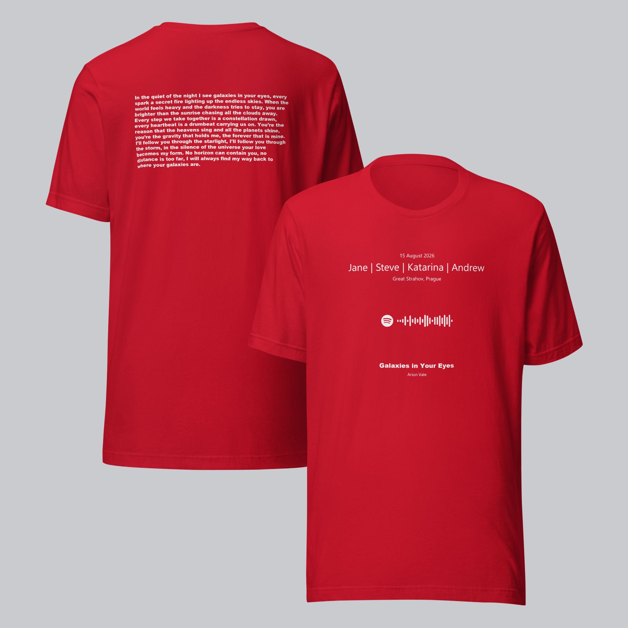 Red Tshirt with printed custom music code and text