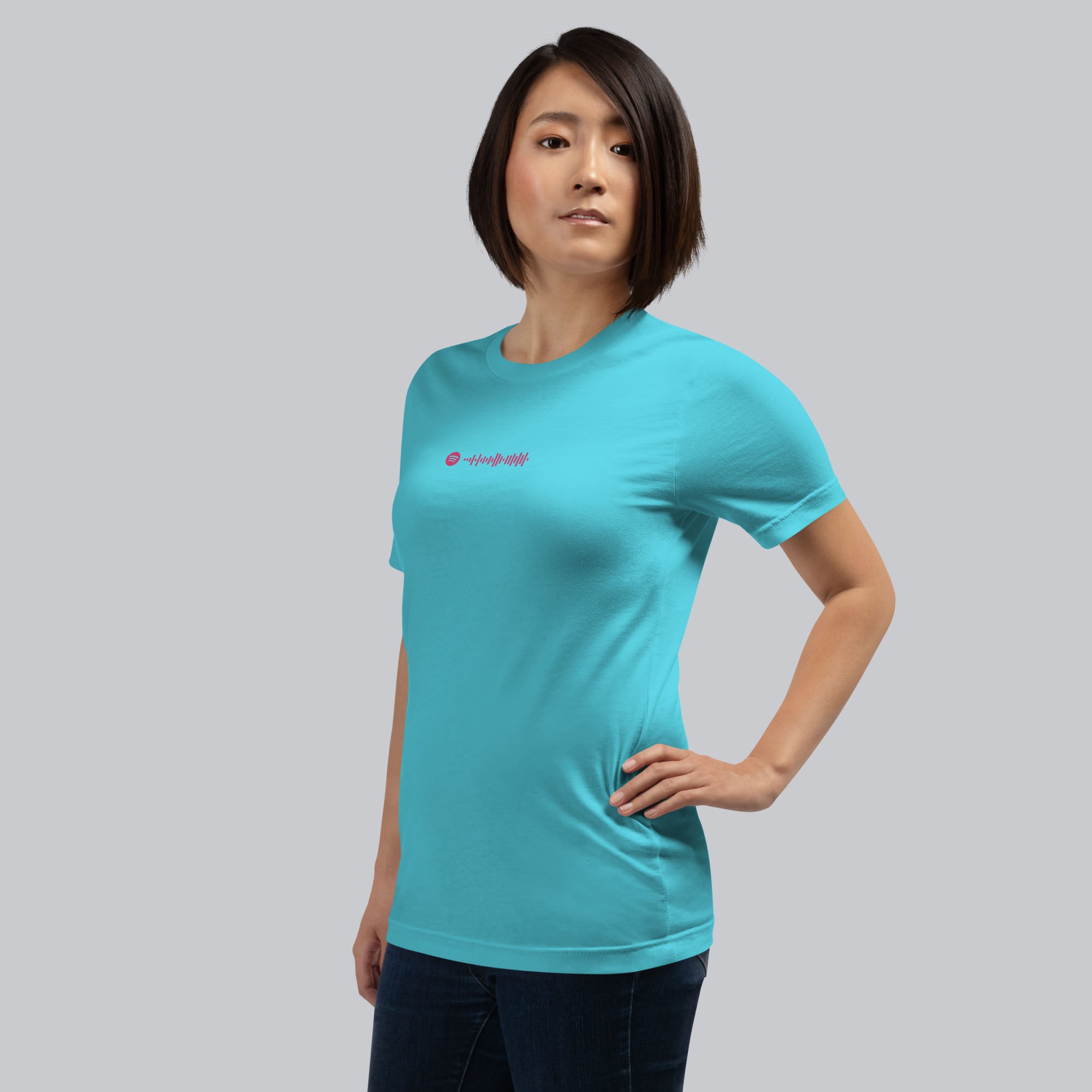 Turquoise Tshirt with printed custom music code and text
