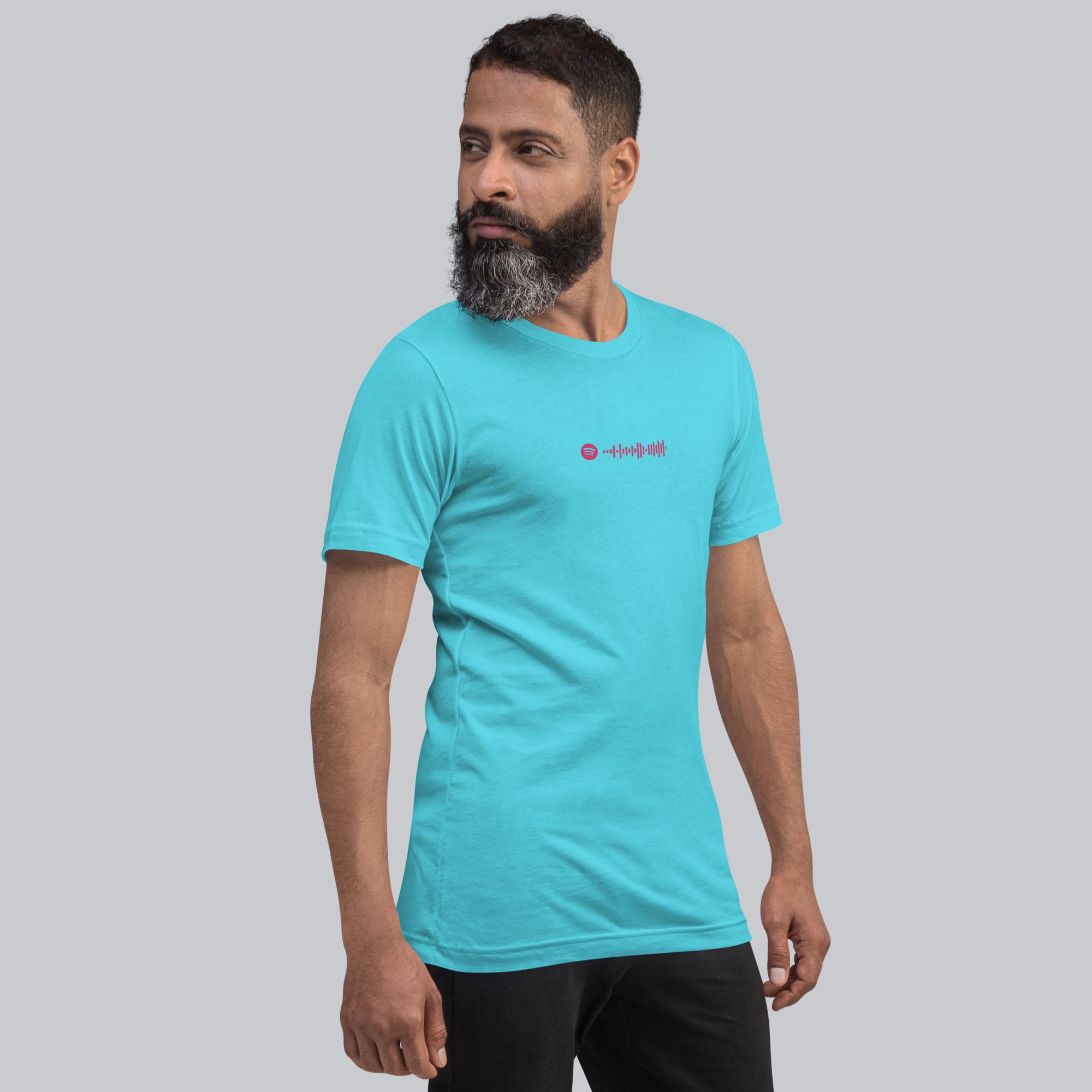 Turquoise Tshirt with printed custom music code and text