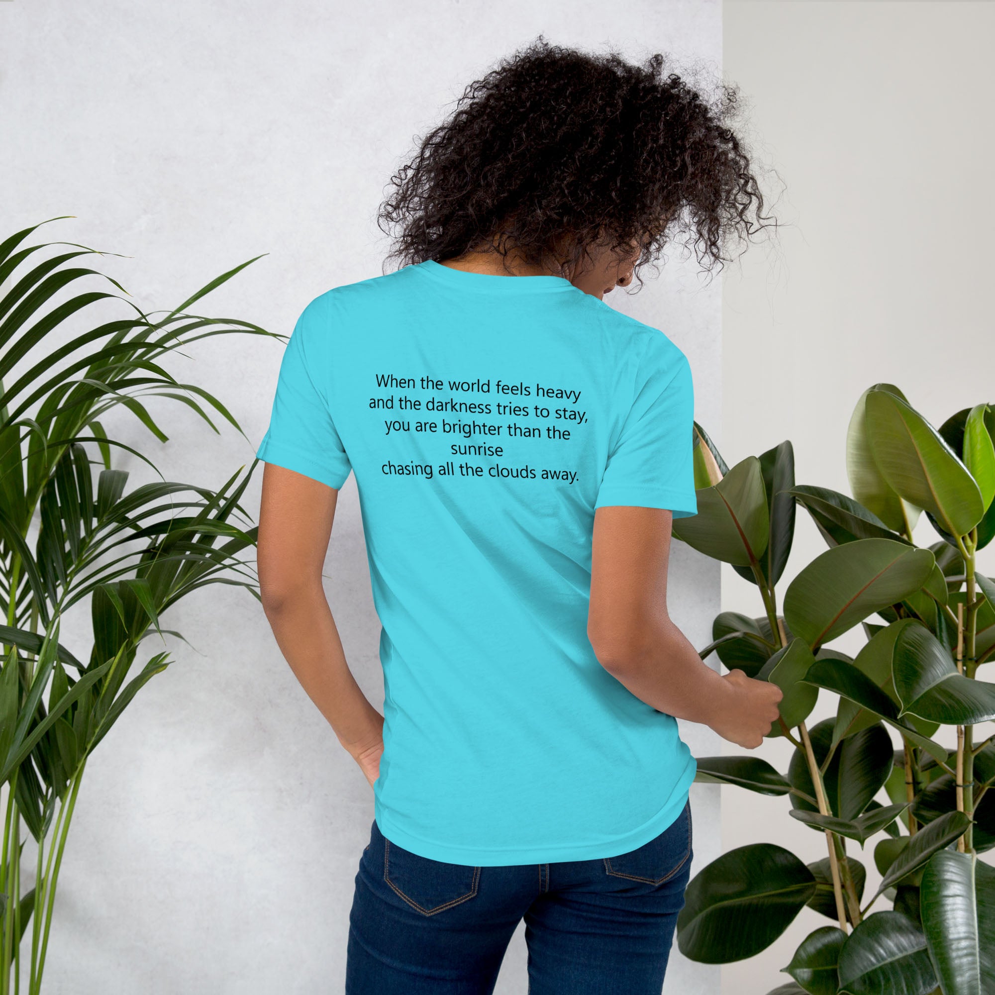 Turquoise Tshirt with printed custom music code and text