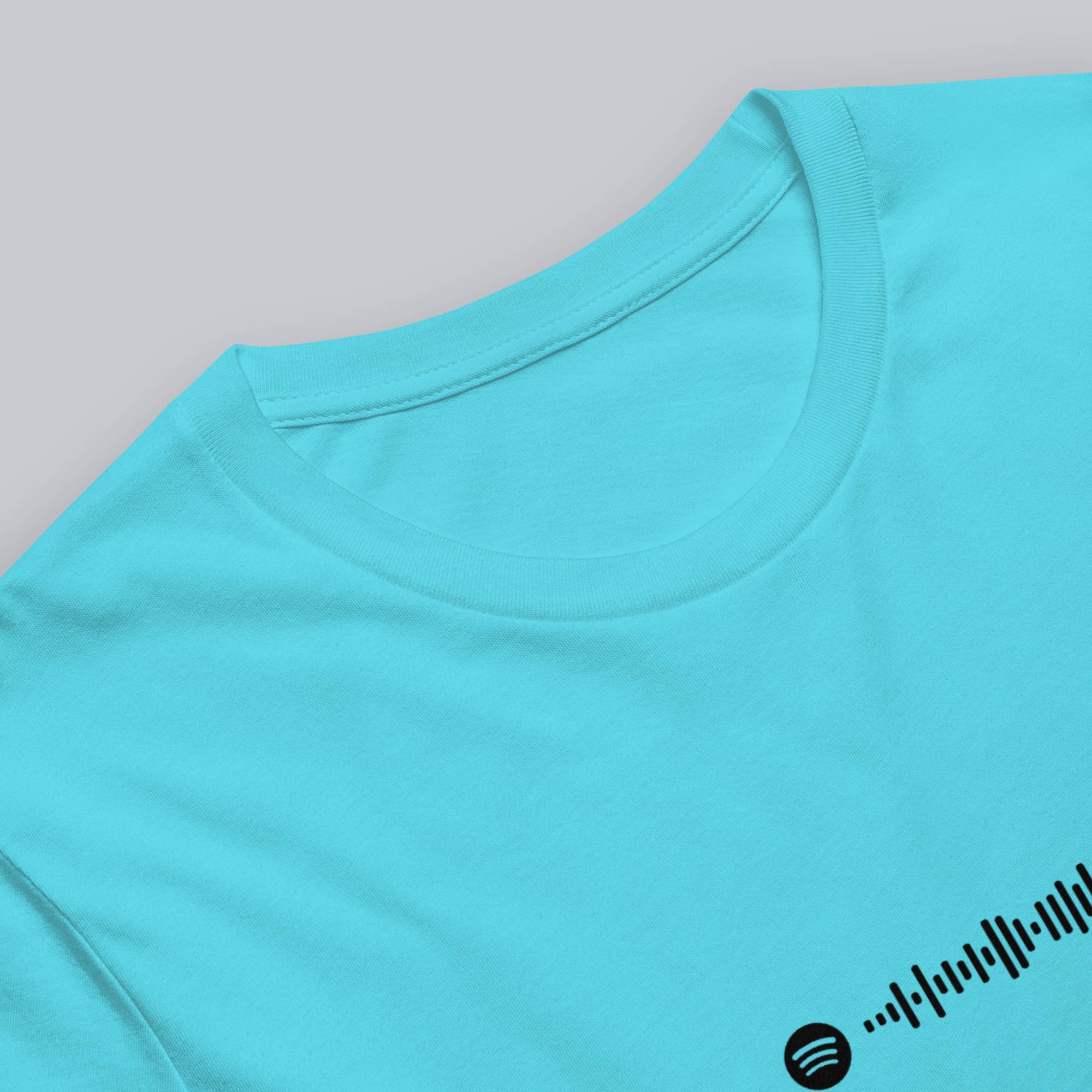Turquoise Tshirt with printed custom music code and text