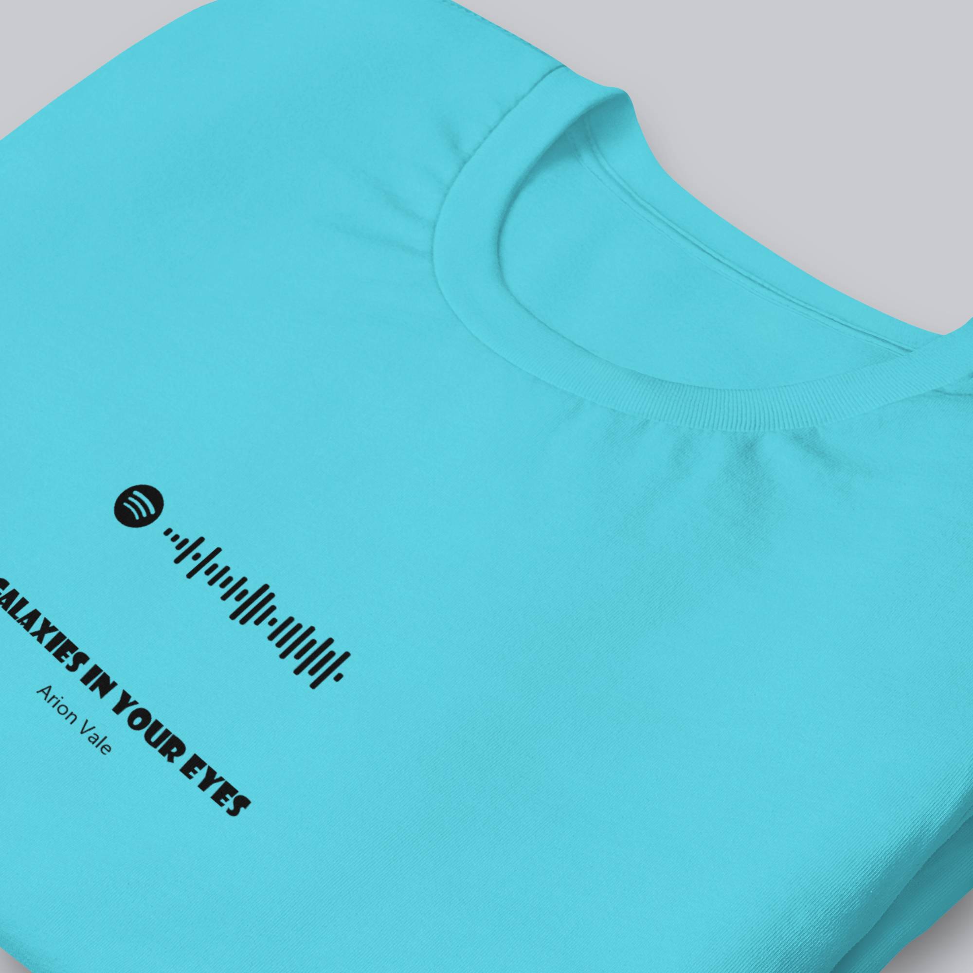 Turquoise Tshirt with printed custom music code and text