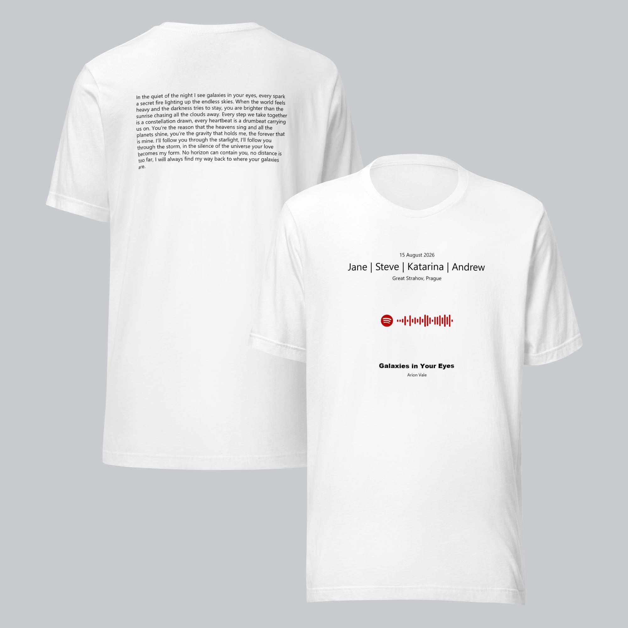 White Tshirt with printed custom music code and text