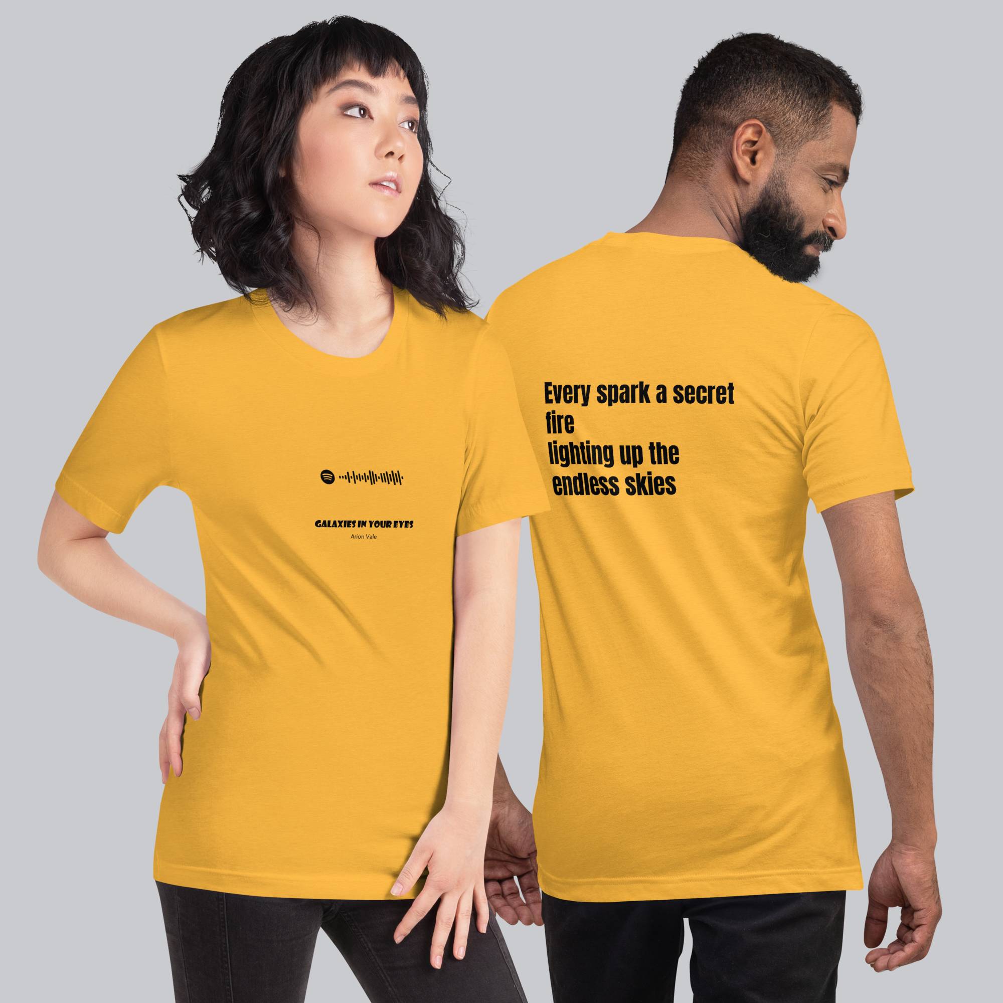 Yellow Tshirt with printed custom music code and text