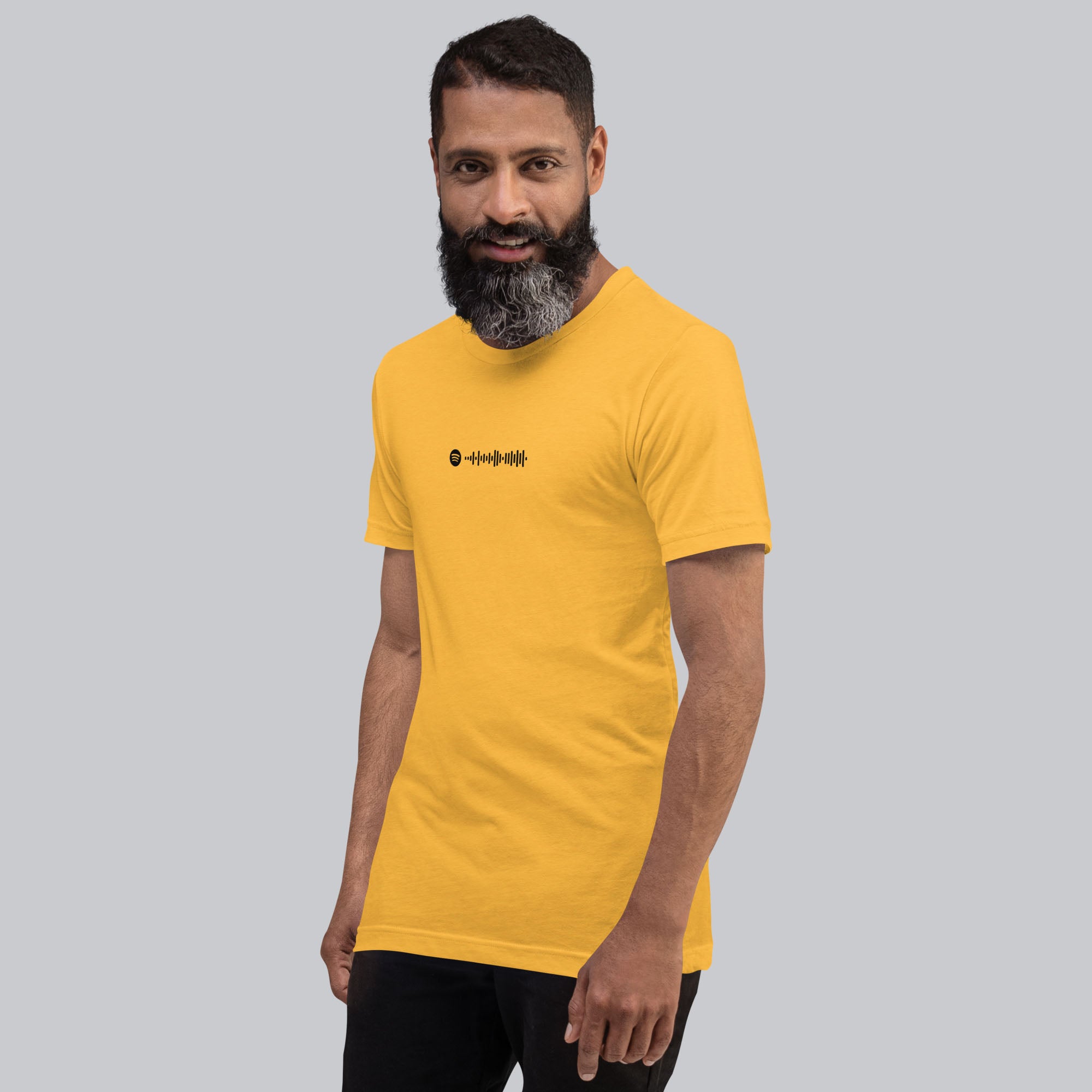 Yellow Tshirt with printed custom music code and text