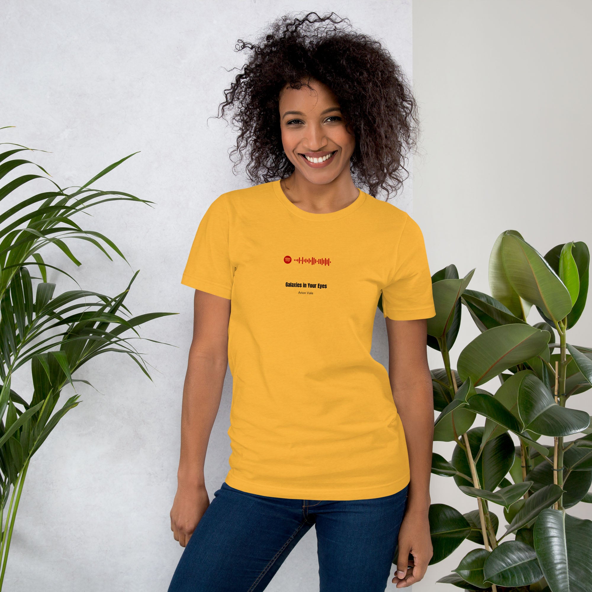 Yellow Tshirt with printed custom music code and text