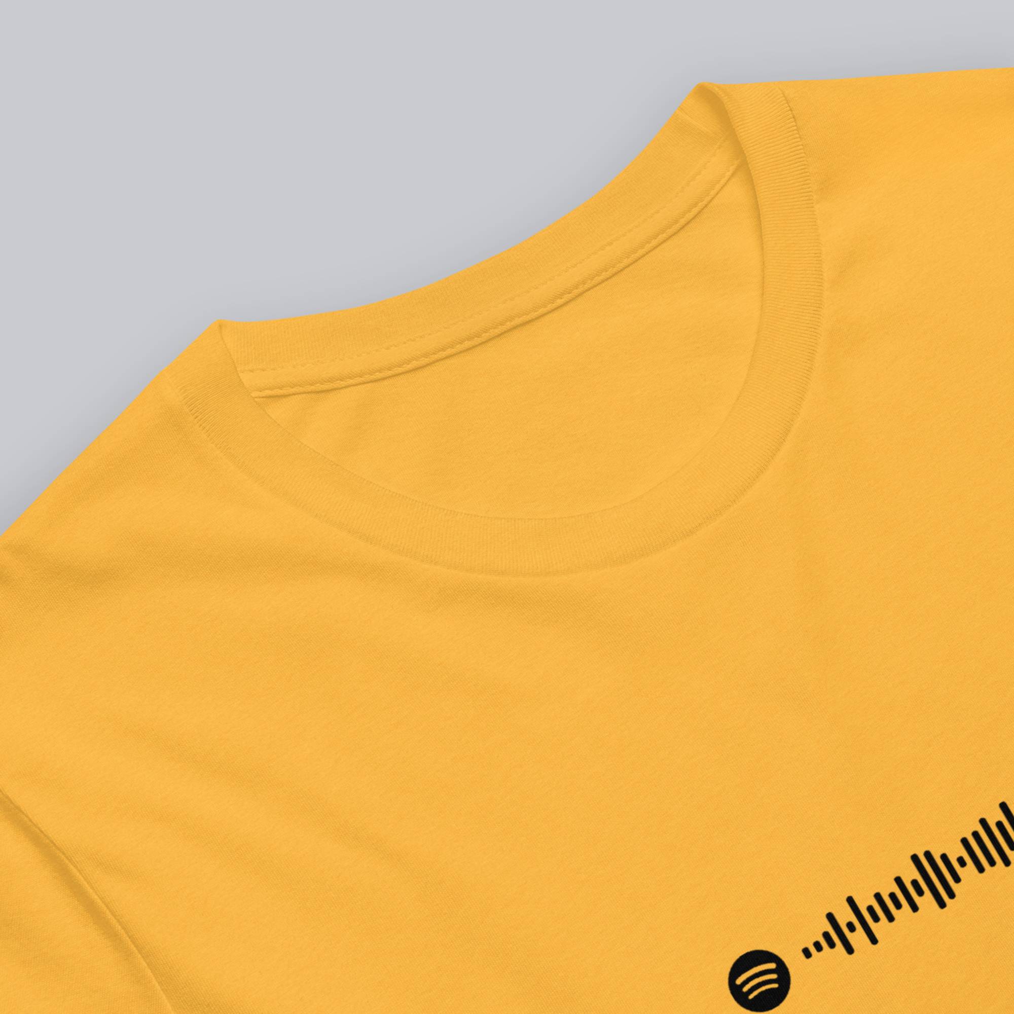 Yellow Tshirt with printed custom music code and text