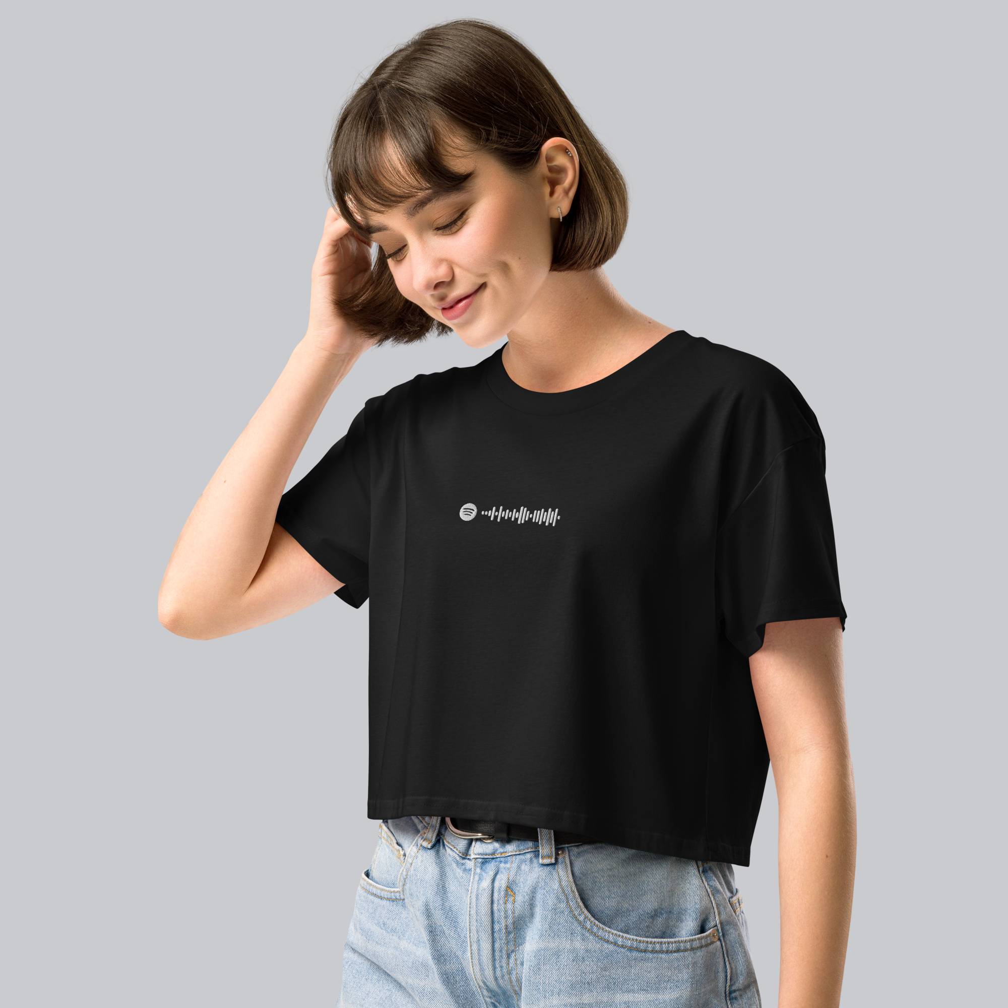 Black Crop Top tshirt with custom Music Code#color_black