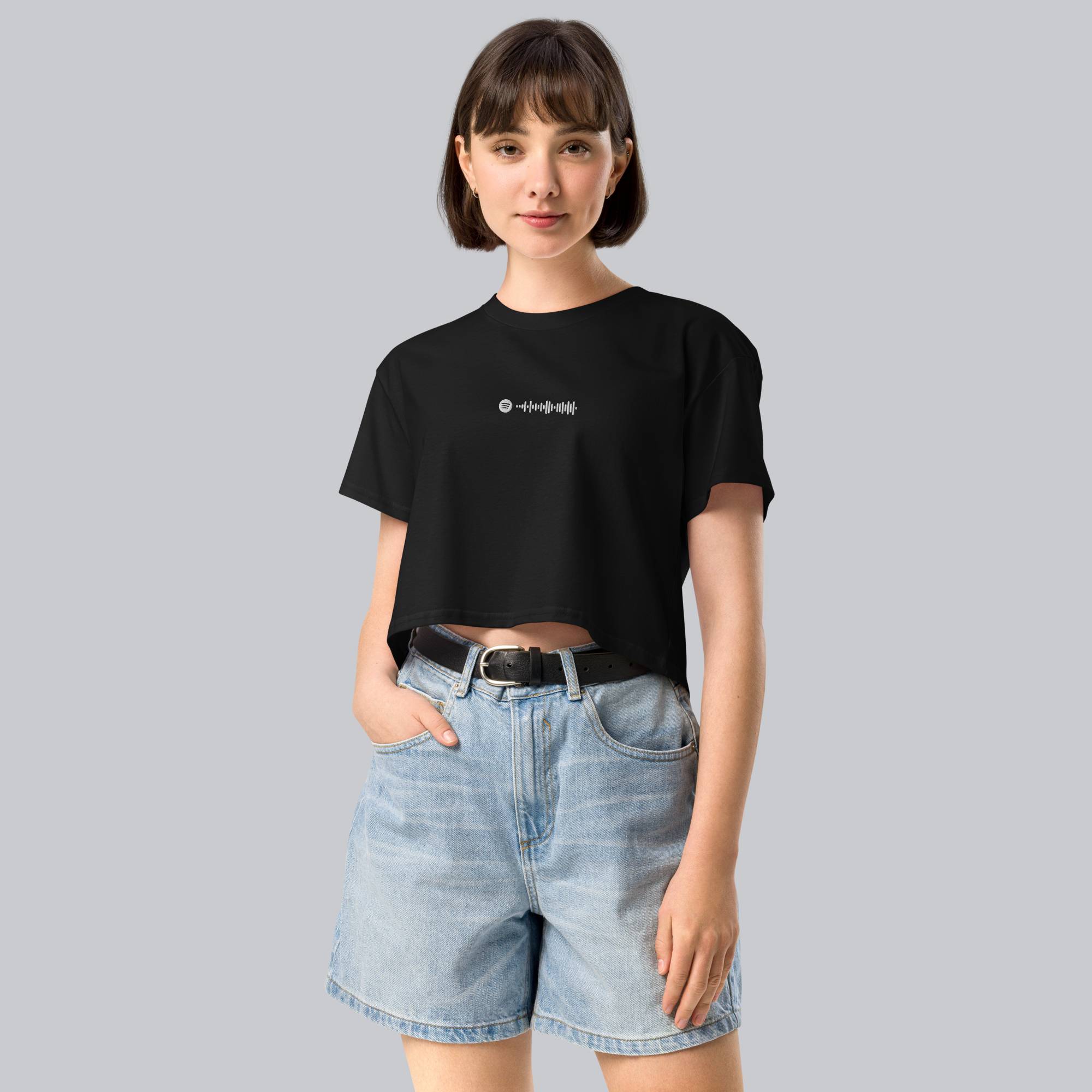 Black Crop Top tshirt with custom Music Code