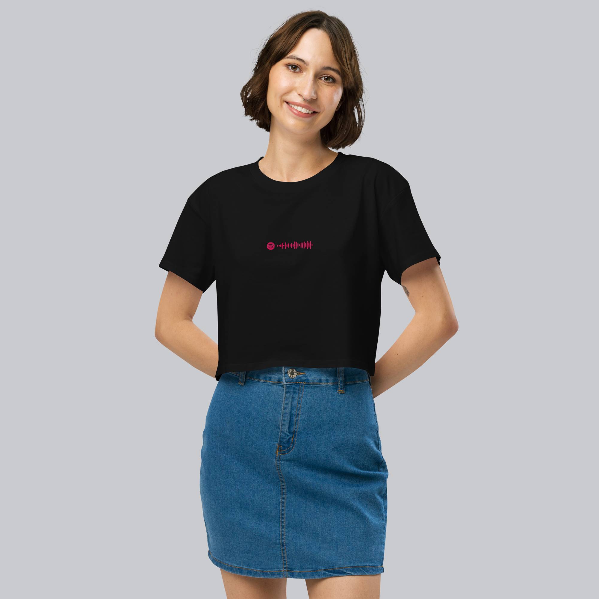 Black Crop Top tshirt with custom Music Code
