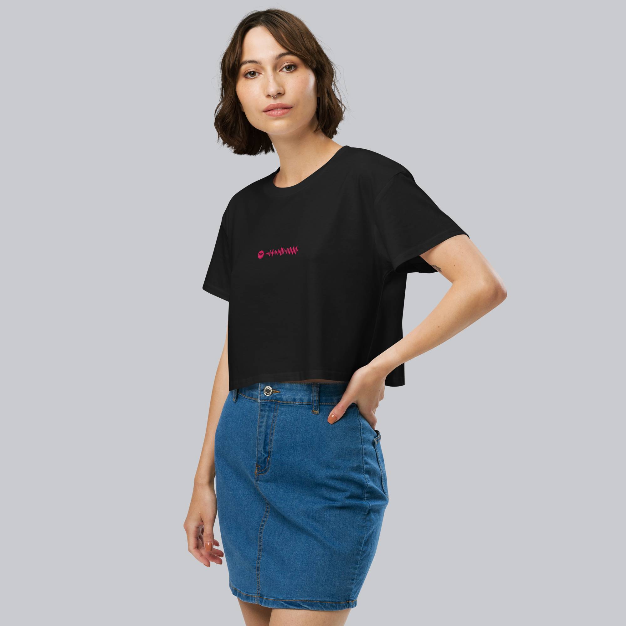 Black Crop Top tshirt with custom Music Code