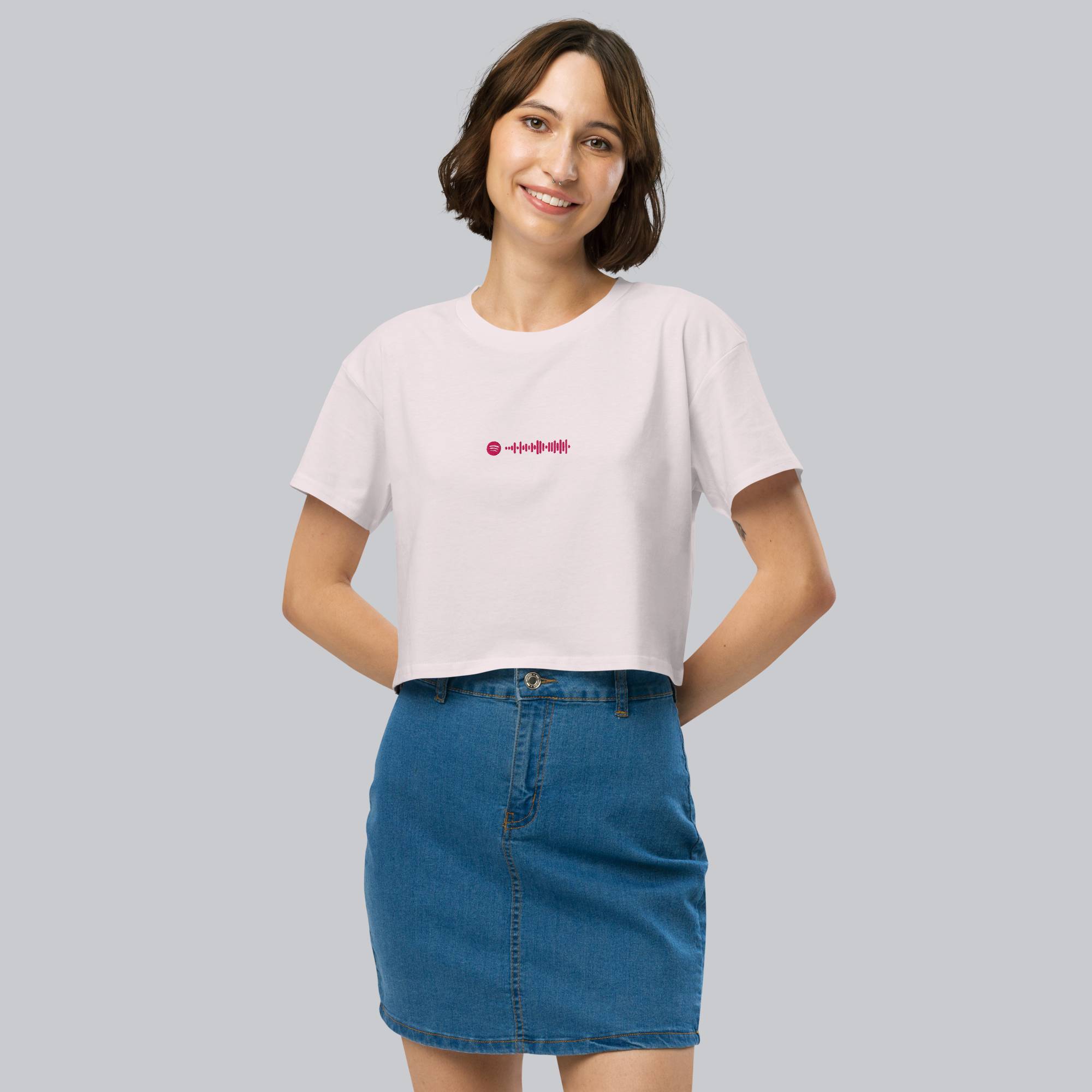 Light Pink Crop Top tshirt with custom Music Code