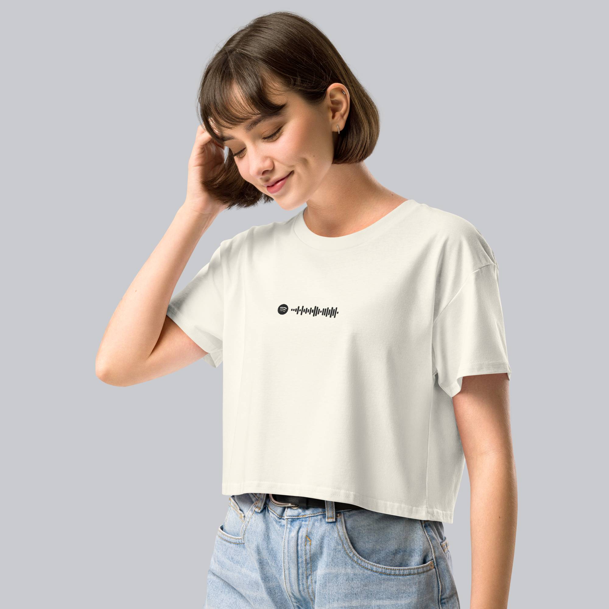 Light yellow Crop Top tshirt with custom Music Code