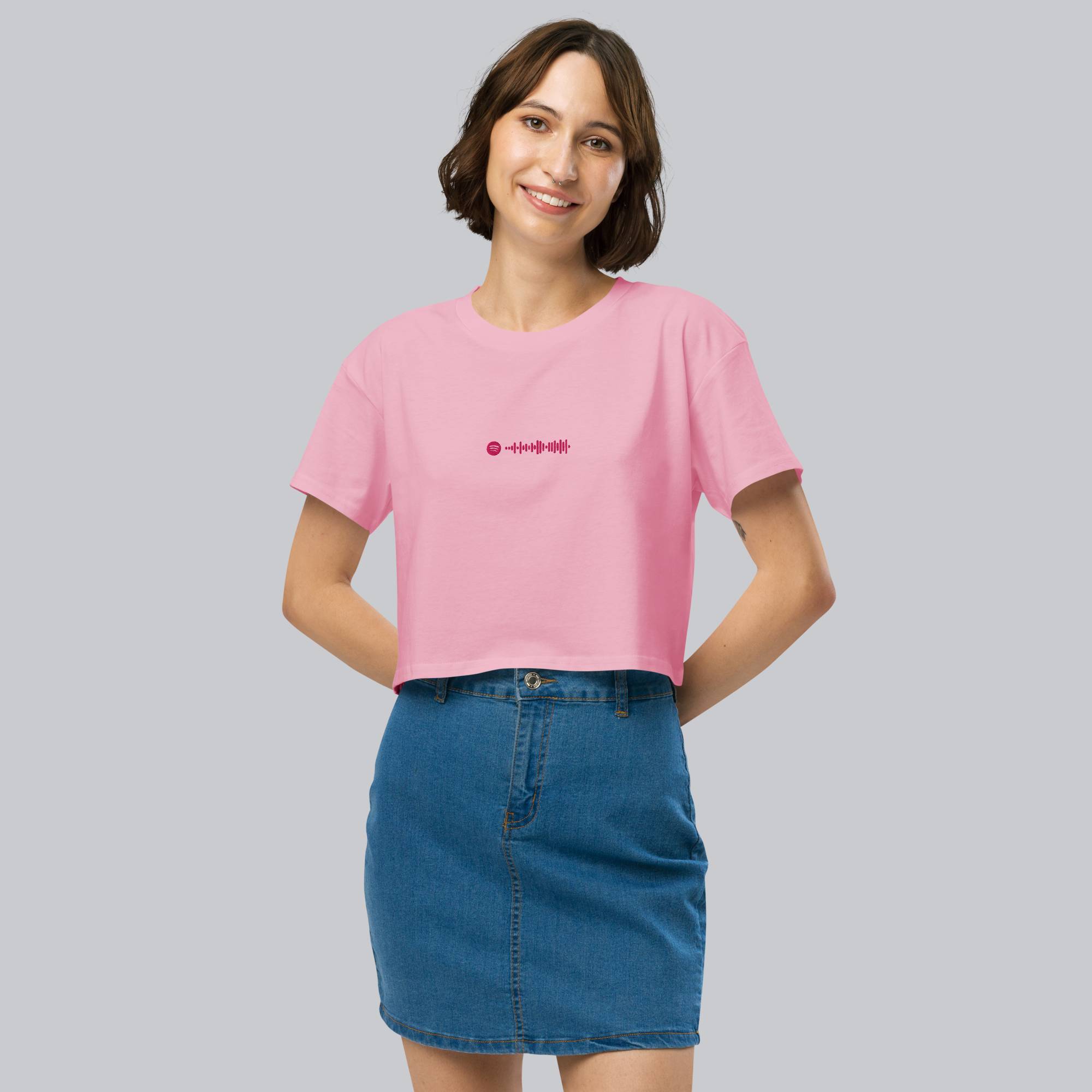 Pink Crop Top tshirt with custom Music Code
