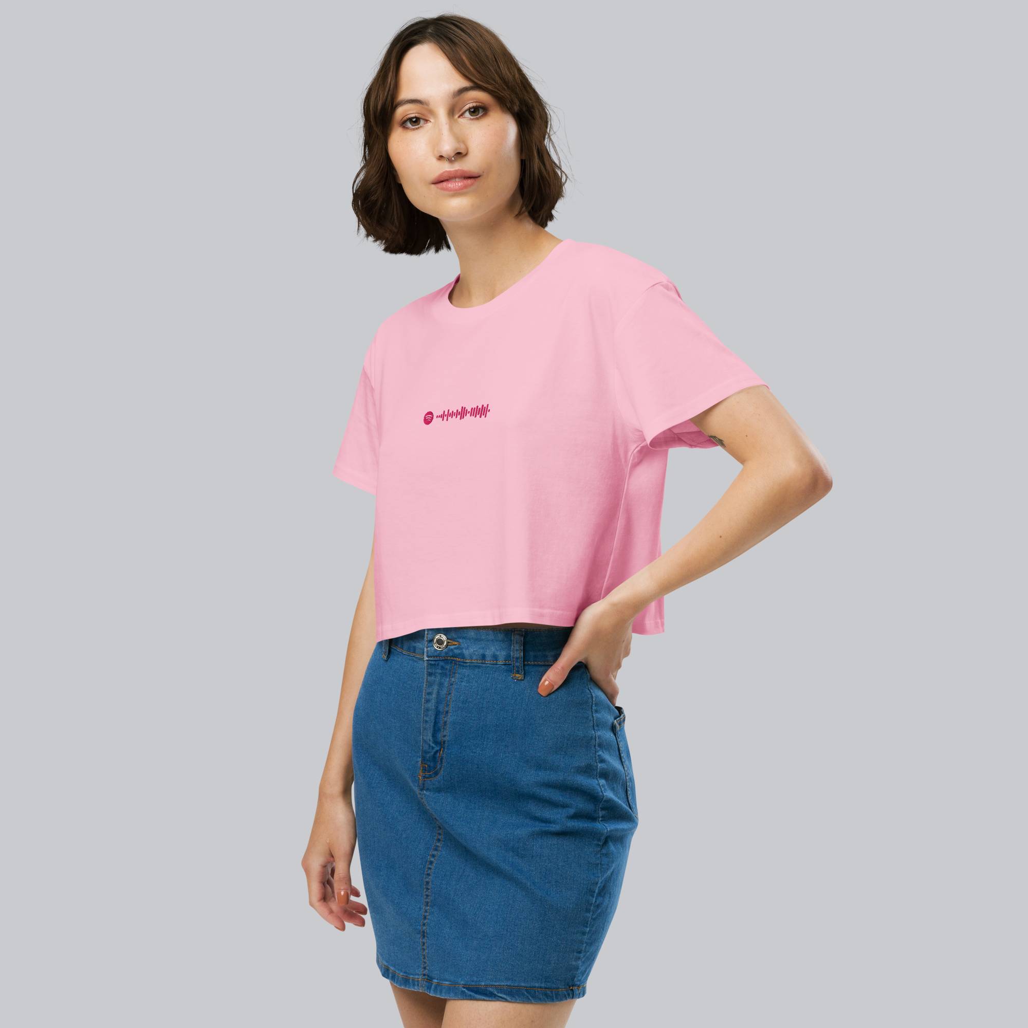 Pink Crop Top tshirt with custom Music Code