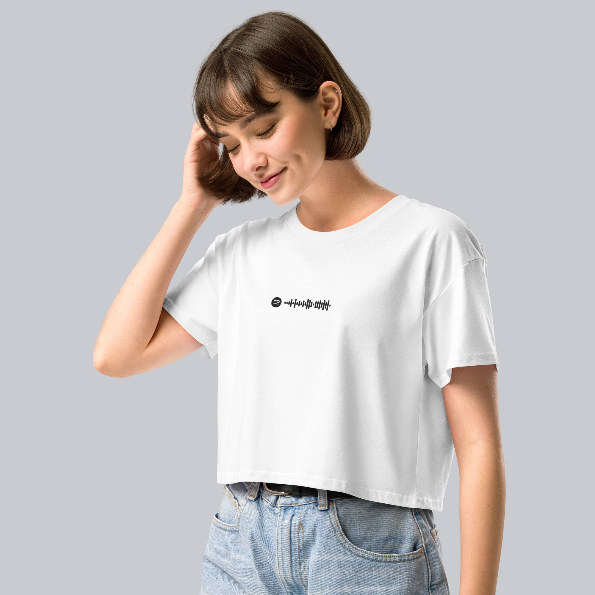 White Crop Top tshirt with custom Music Code