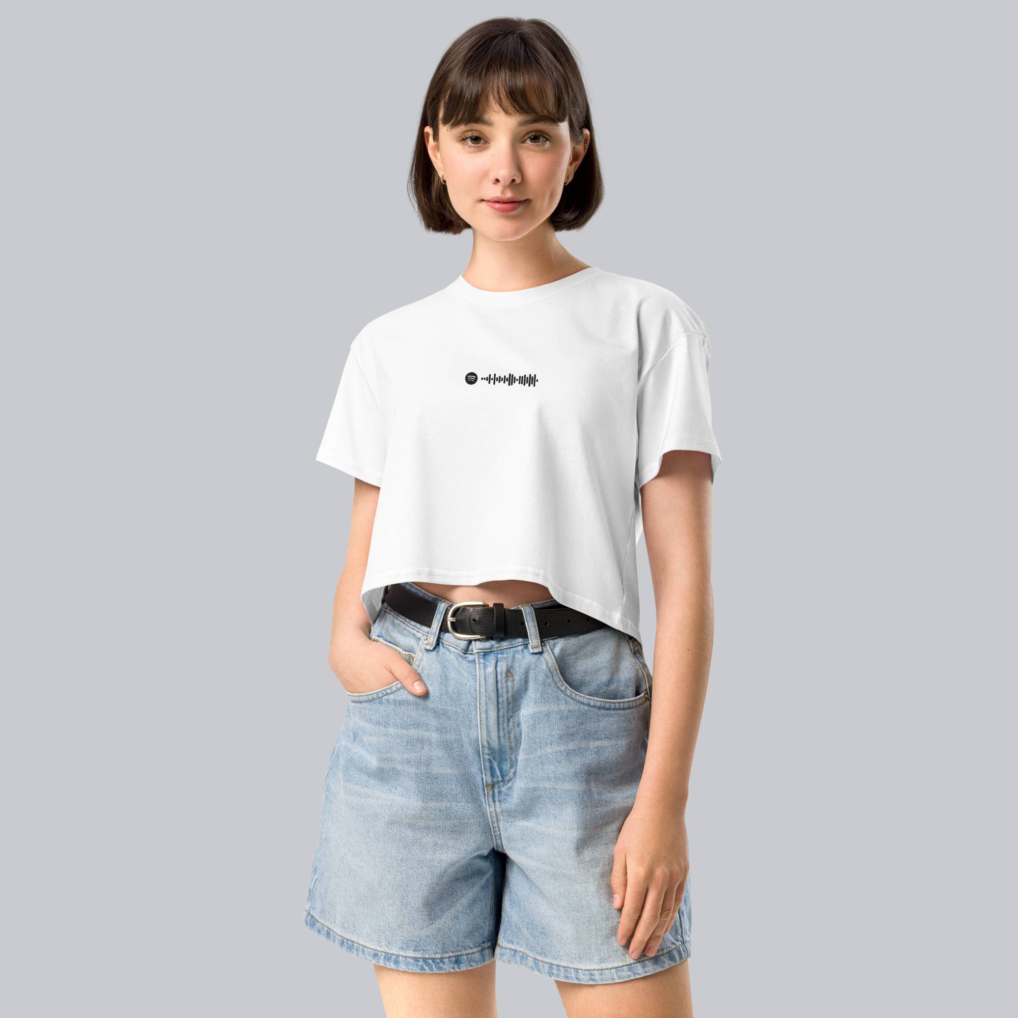 White Crop Top tshirt with custom Music Code