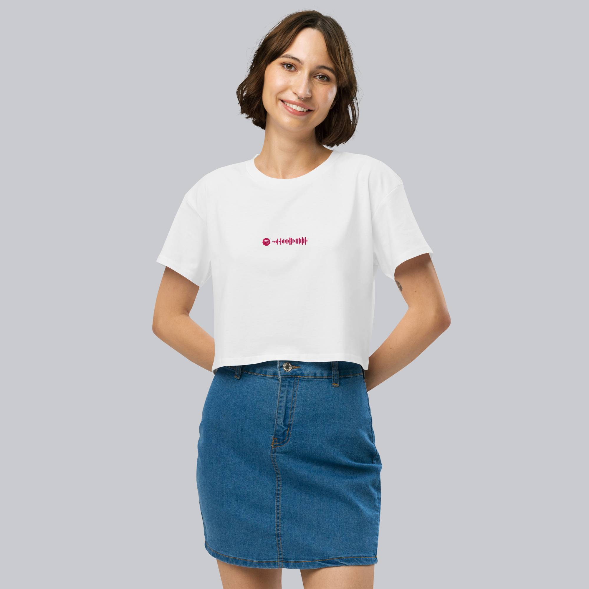 White Crop Top tshirt with custom Music Code