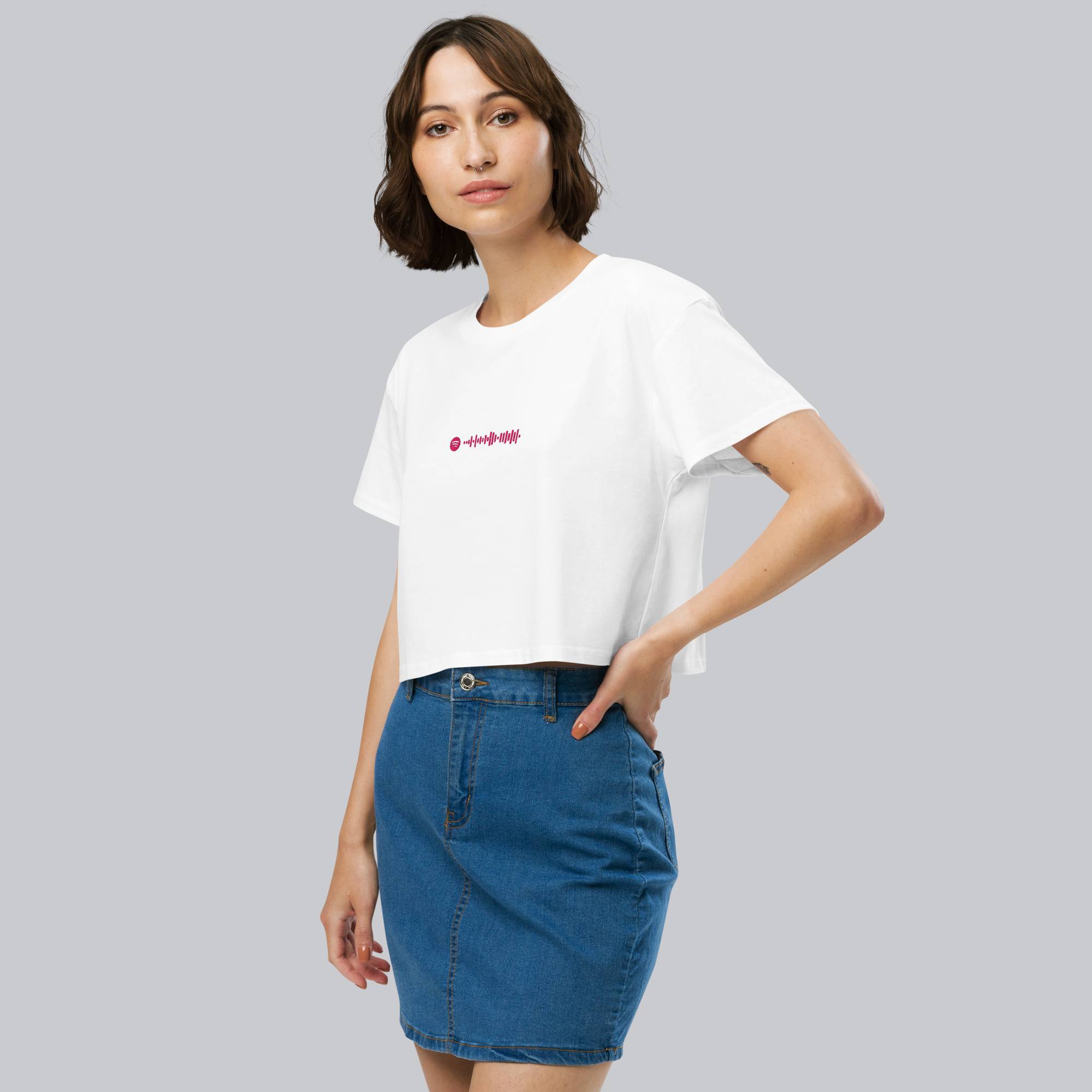 White Crop Top tshirt with custom Music Code