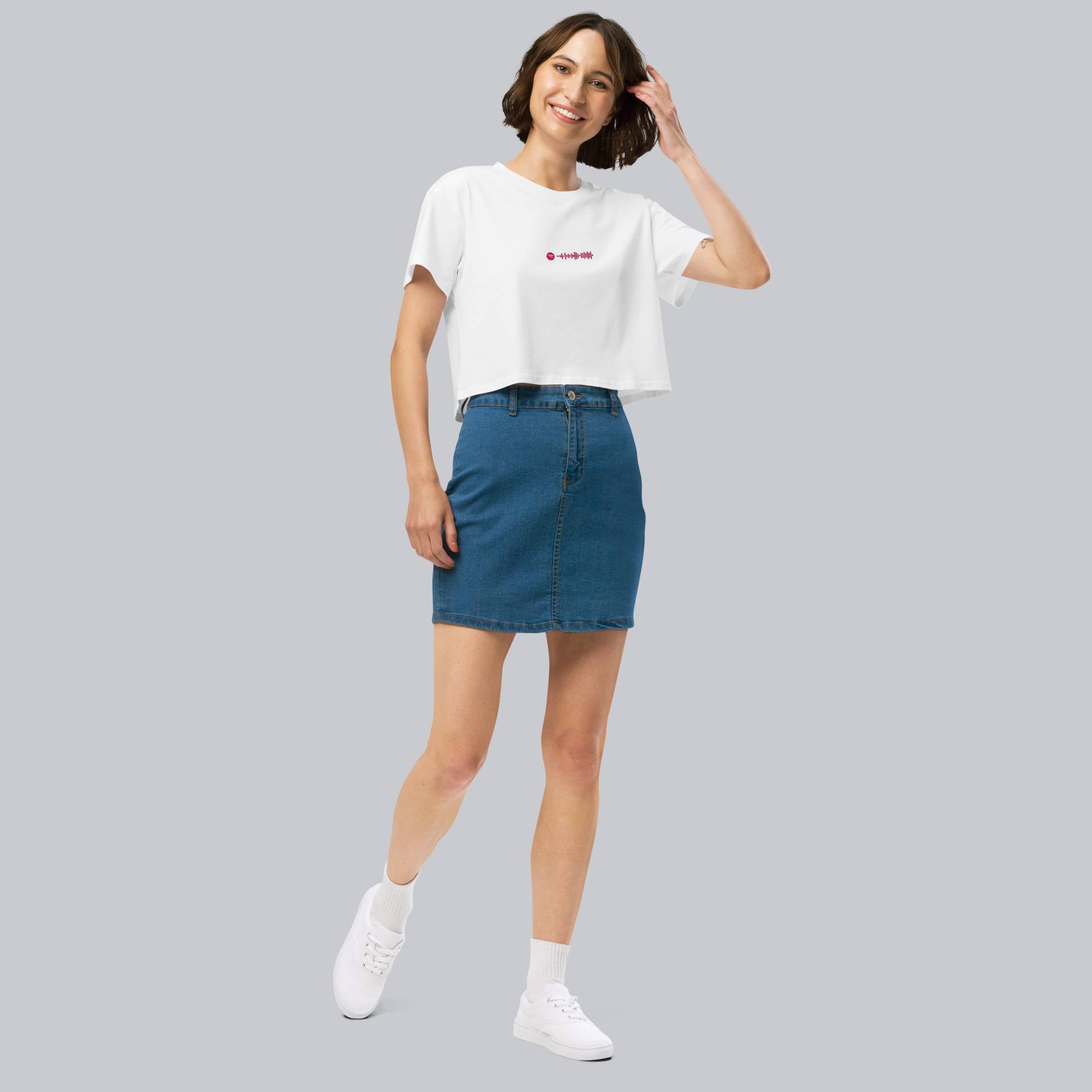 White Crop Top tshirt with custom Music Code