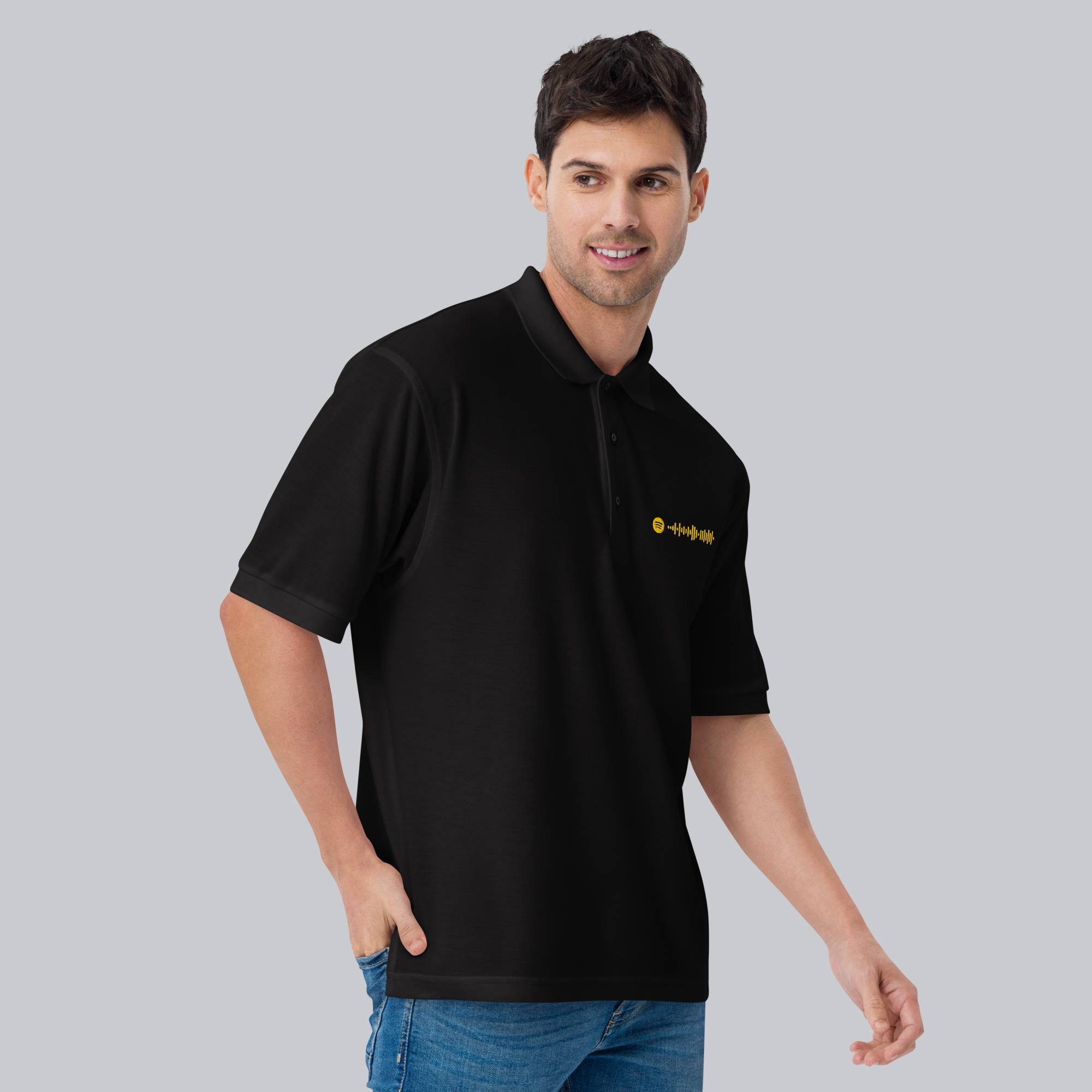Black Polo Tshirt with custom Music Code