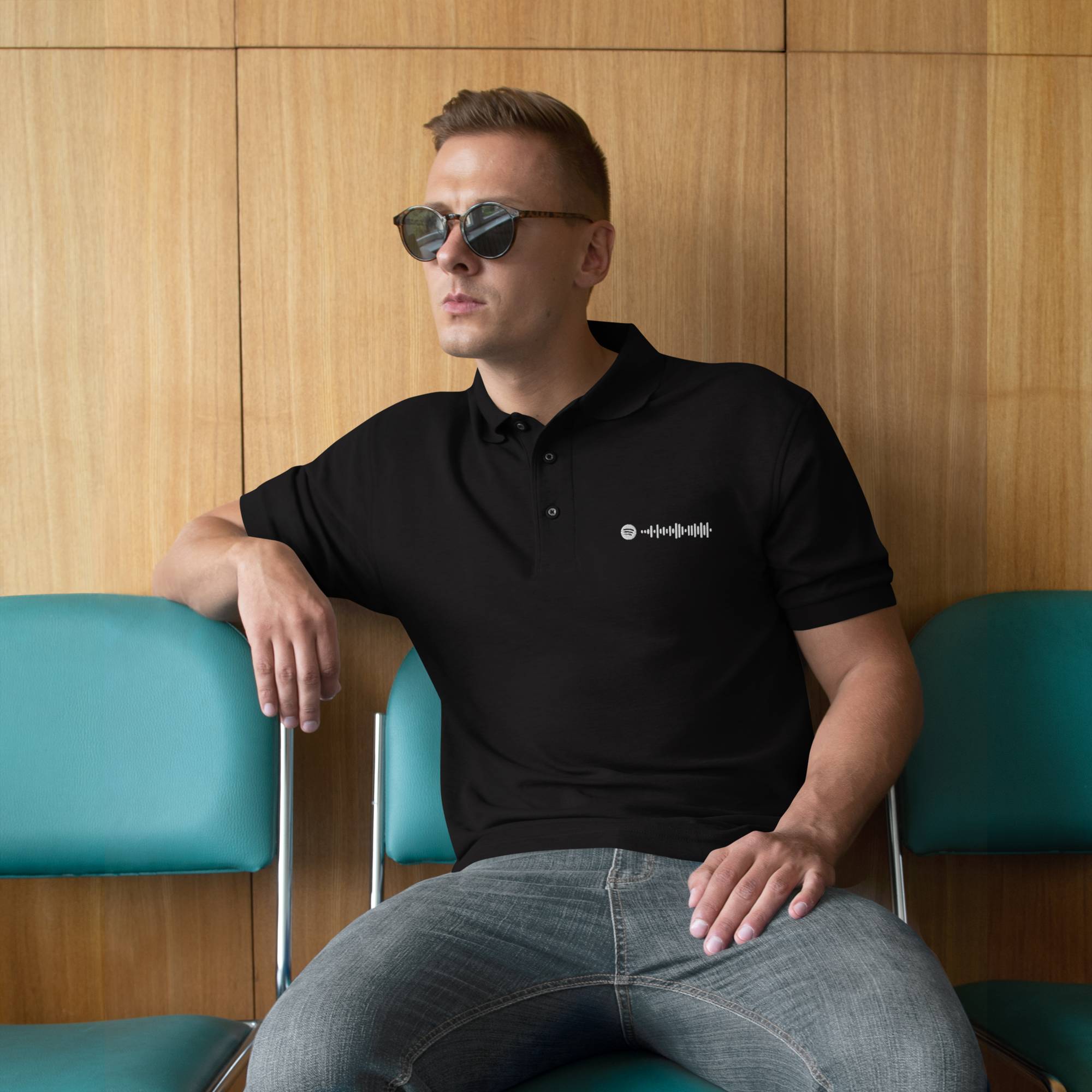 Black Polo Tshirt with custom Music Code
