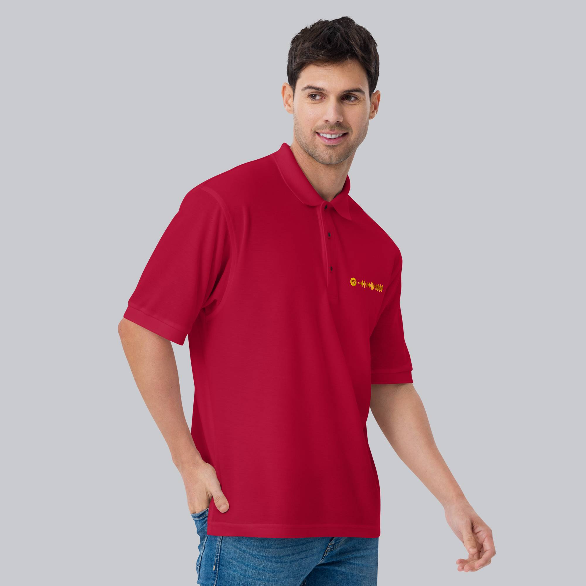 Red Polo Tshirt with custom Music Code