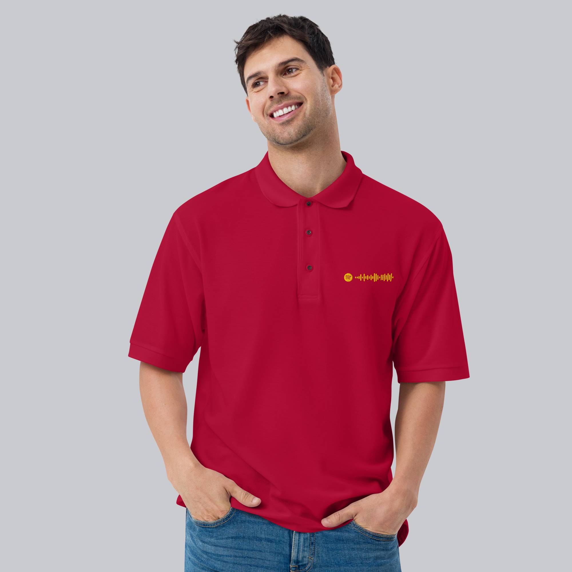 Red Polo Tshirt with custom Music Code