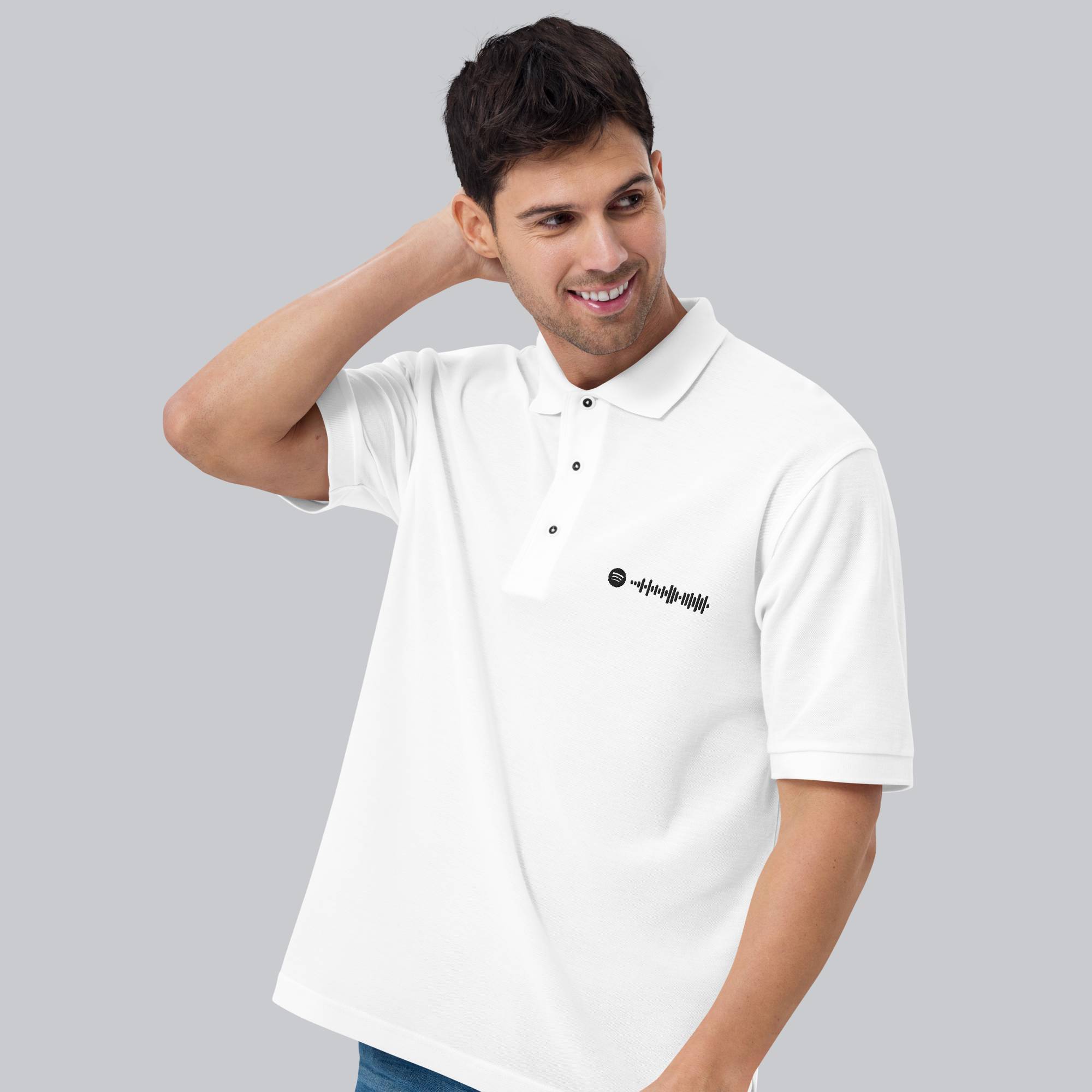 White Polo Tshirt with custom Music Code#color_white