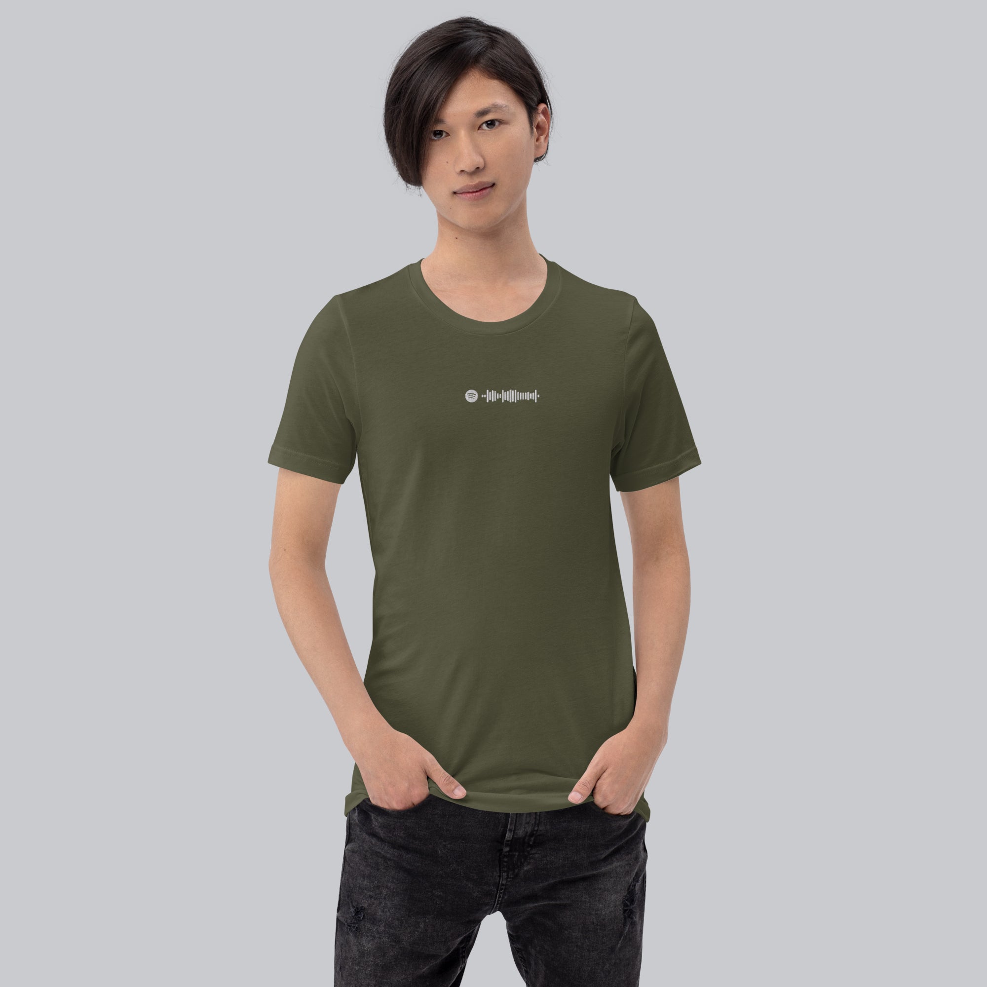 Military green unisex tshirt with custom music code