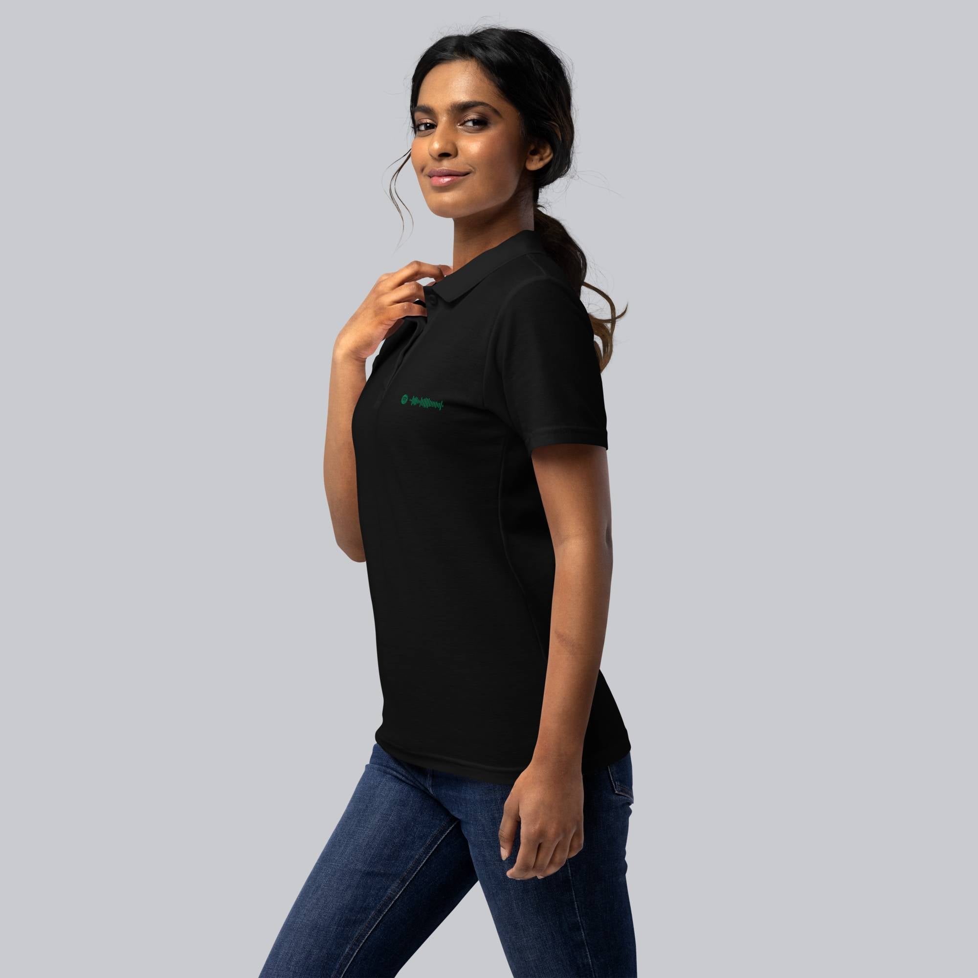 Black Women Polo Tshirt with custom Music Code