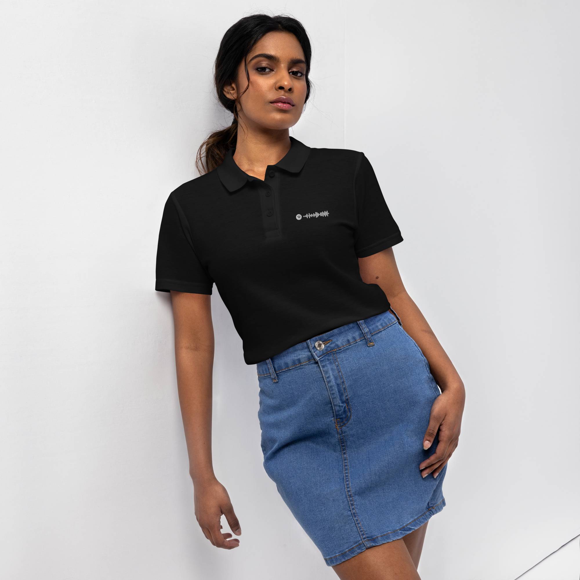 Black Women Polo Tshirt with custom Music Code