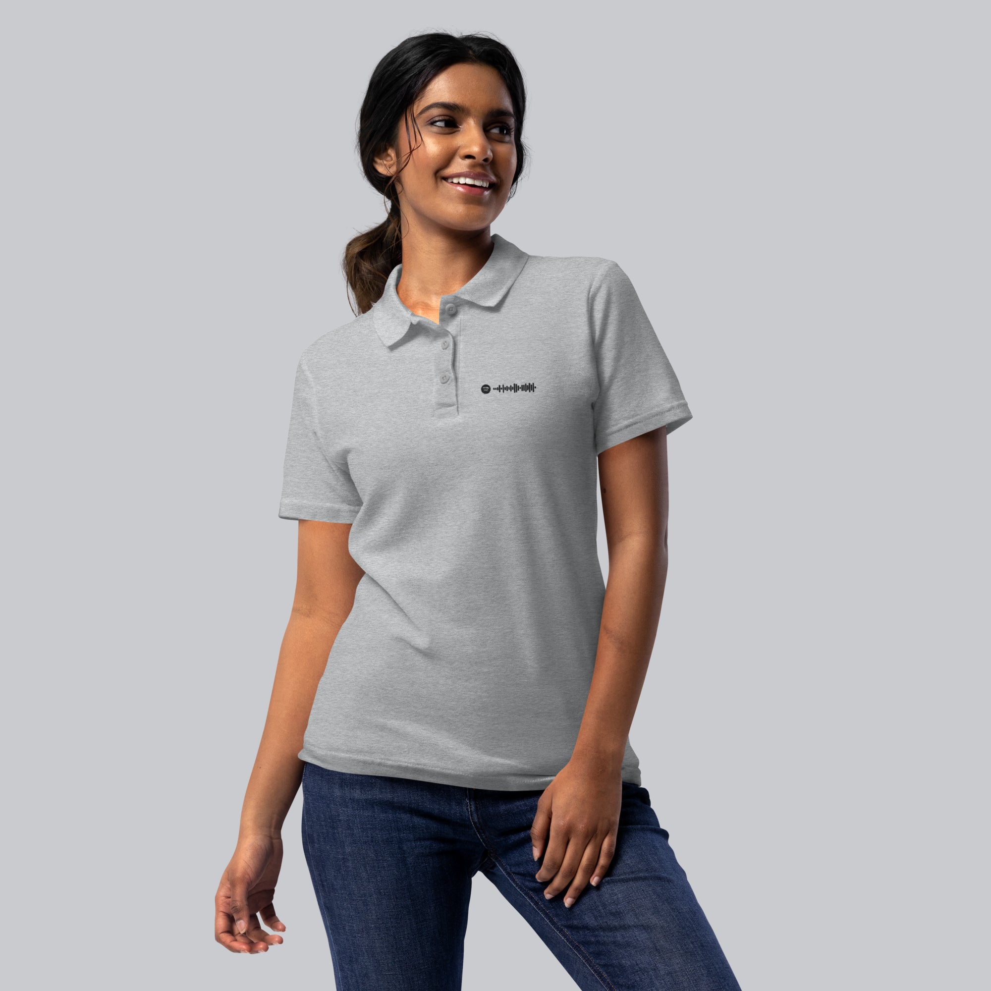 Grey Women Polo Tshirt with custom Music Code
