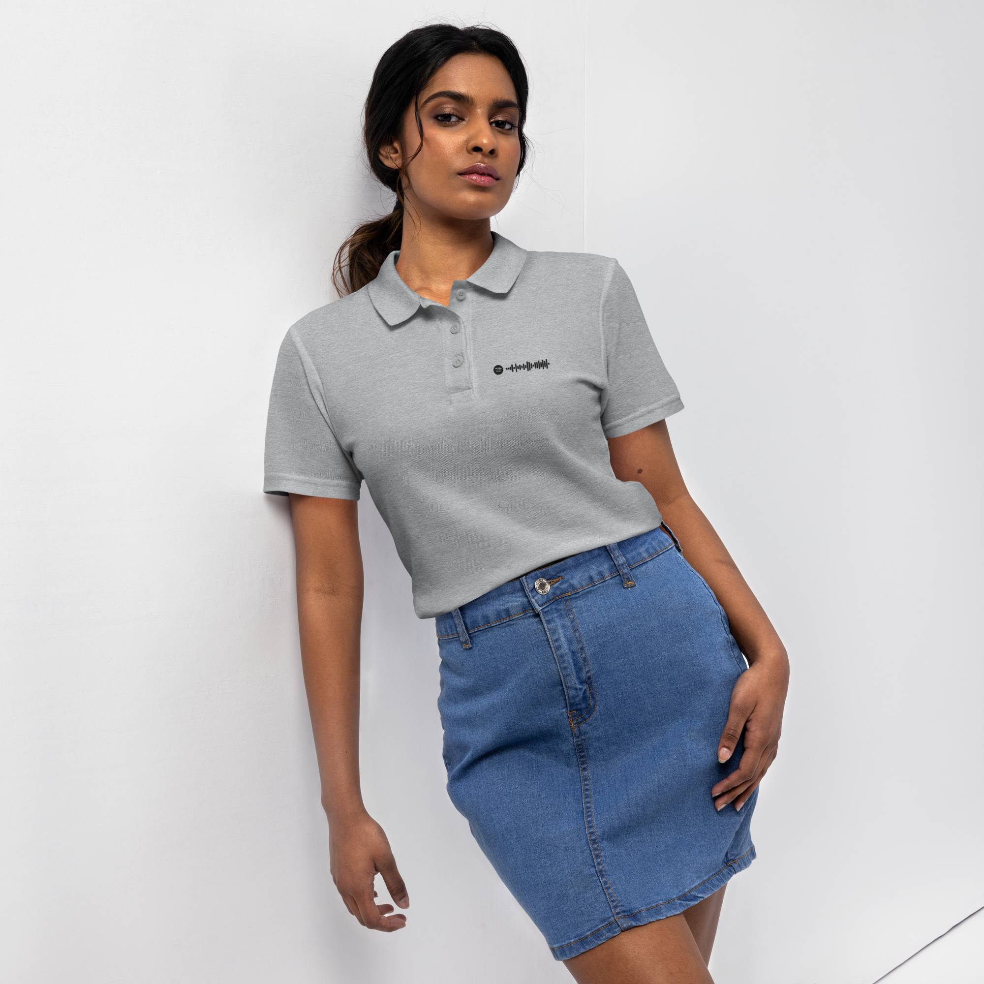 Grey Women Polo Tshirt with custom Music Code